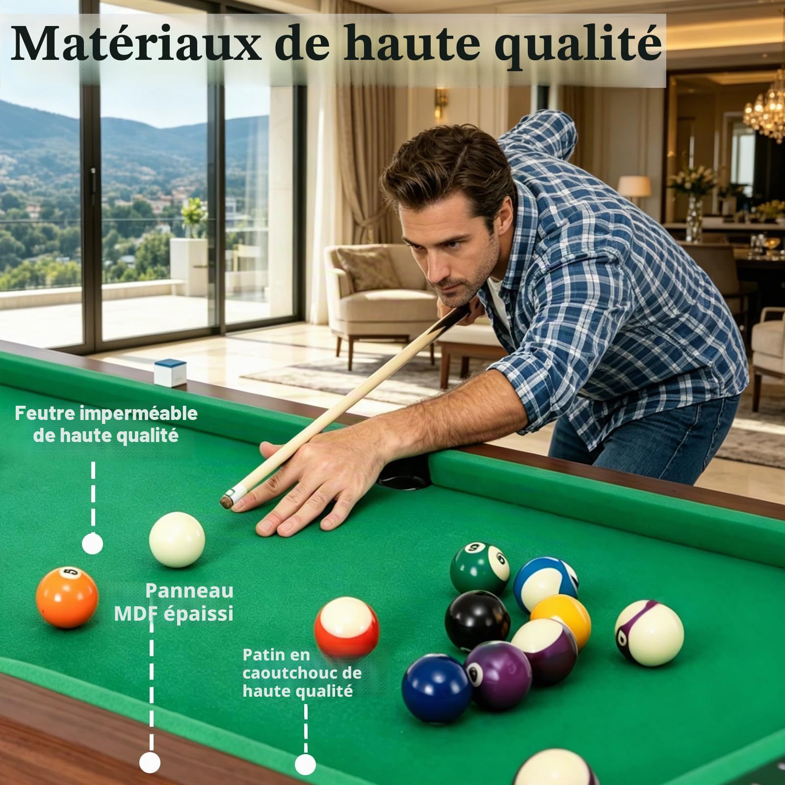 Table de billard FCOUMY de 1,22 m, table de billard en bois avec 16 balles, 2 queues, 2 craies, support à triangles et brosse, set de table de snooker pour enfants et adultes