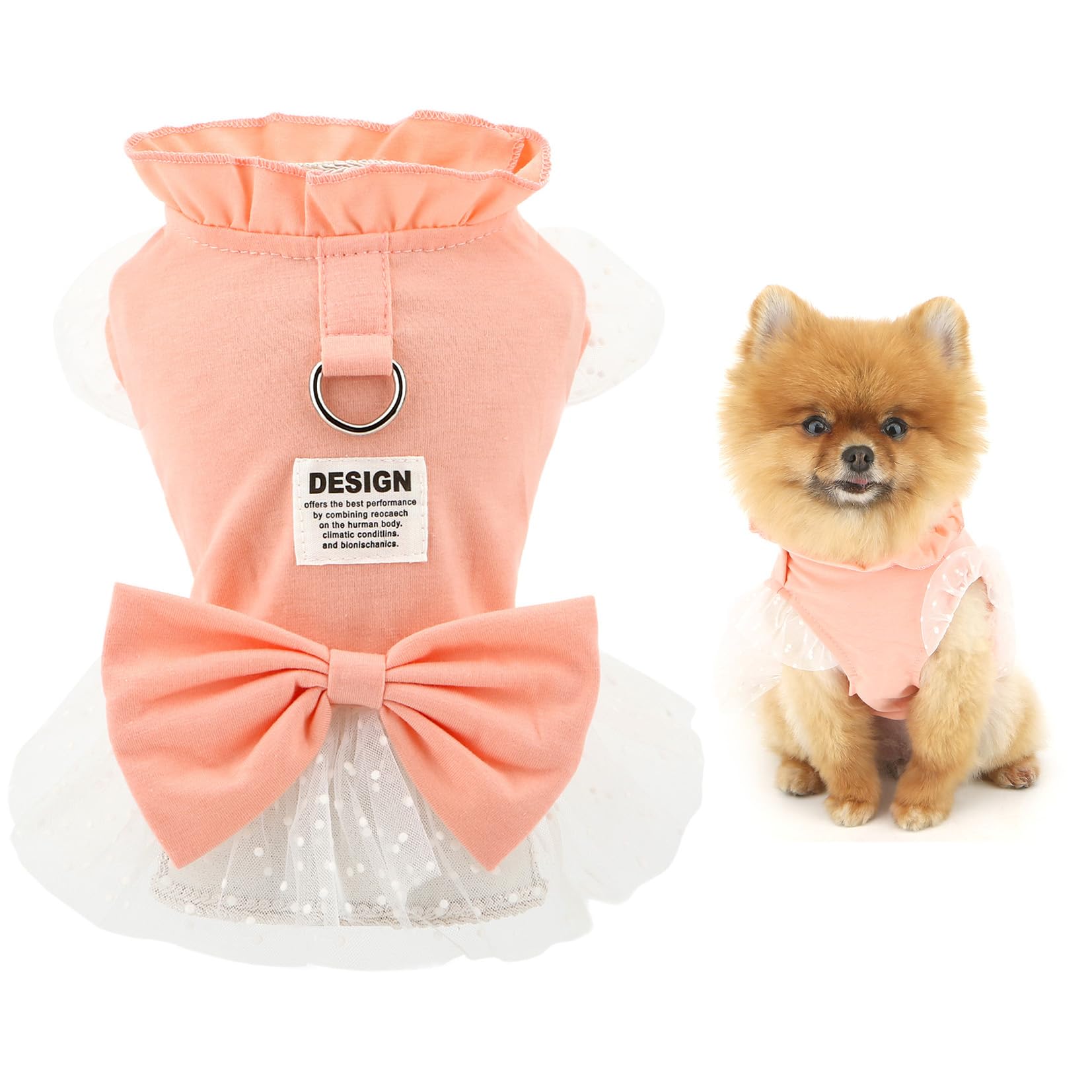 SMALLLEE_LUCKY_STORE Polka Dot Dog Dress for Extra Small and Small Dog Female Tulle Puppy Harness Skirt with D-ring Bowknot Summer Spring Comfortable Pet Clothes Yorkie Chihuahua Cats Apparel Pink M