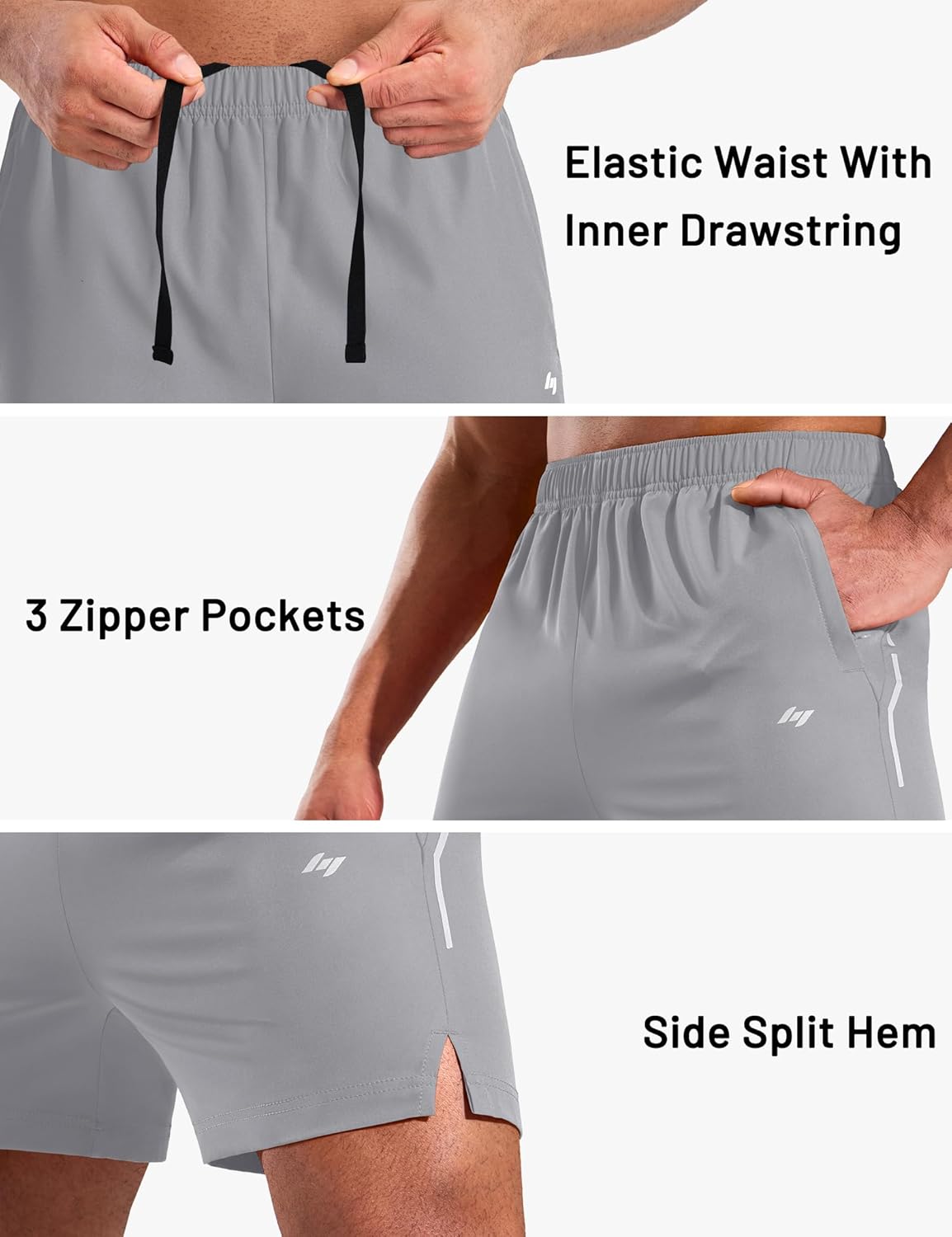 MIER Mens 5 Inch Athletic Running Shorts Quick Dry Lightweight Workout Gym Training Active Reflective Shorts,3 Zipper Pockets - Image 3