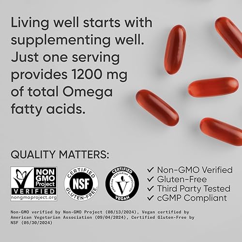 Miniatura 4 de Sports Research Omega vegano 3-6-7-9  1200 mg de ácidos grasos Omega multiespectro certificado sin OMG fórmula con espino cerval de mar y aceite de