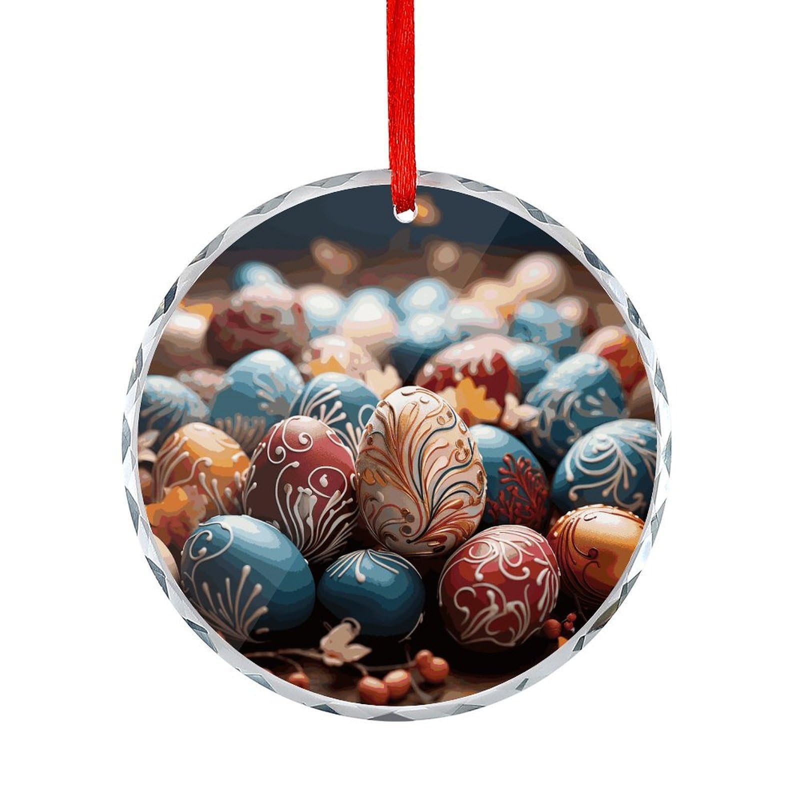 Btcowzrv Style Happy Easter Round Ornament Hanging Pendant Decor