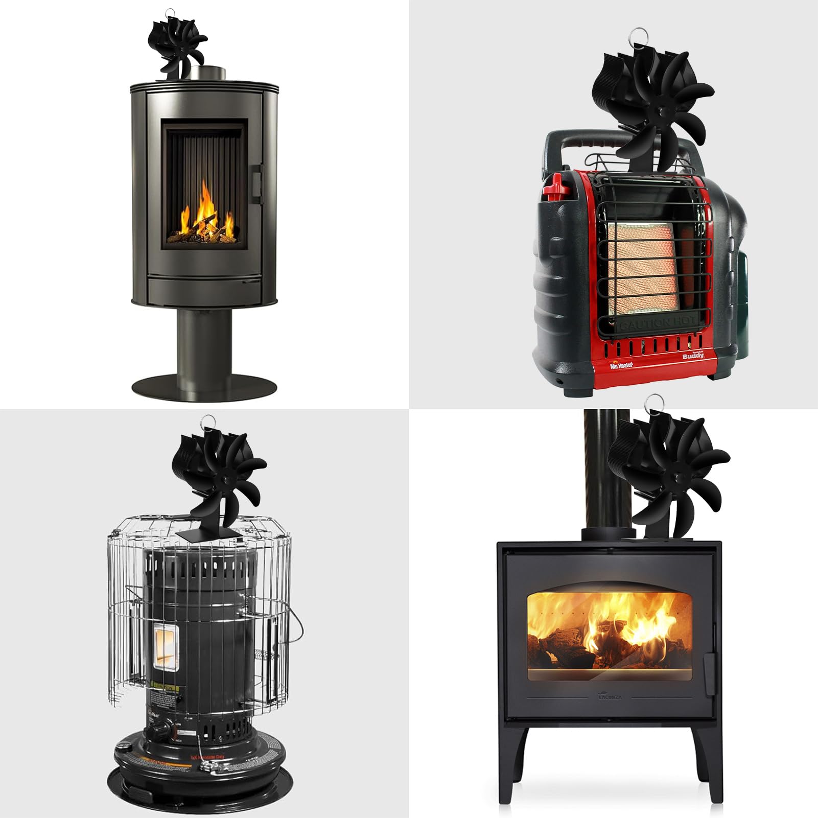 Nauotk Ventilatore per Stufa a Legna: 7 Pale Ventola Stufa a Legna,Ventilatore Stufa con Termometro, Ecologico Calore Ventola Senza Elettricità Alimentato,Silenzioso Stufa a Pellet (7 Pales)
