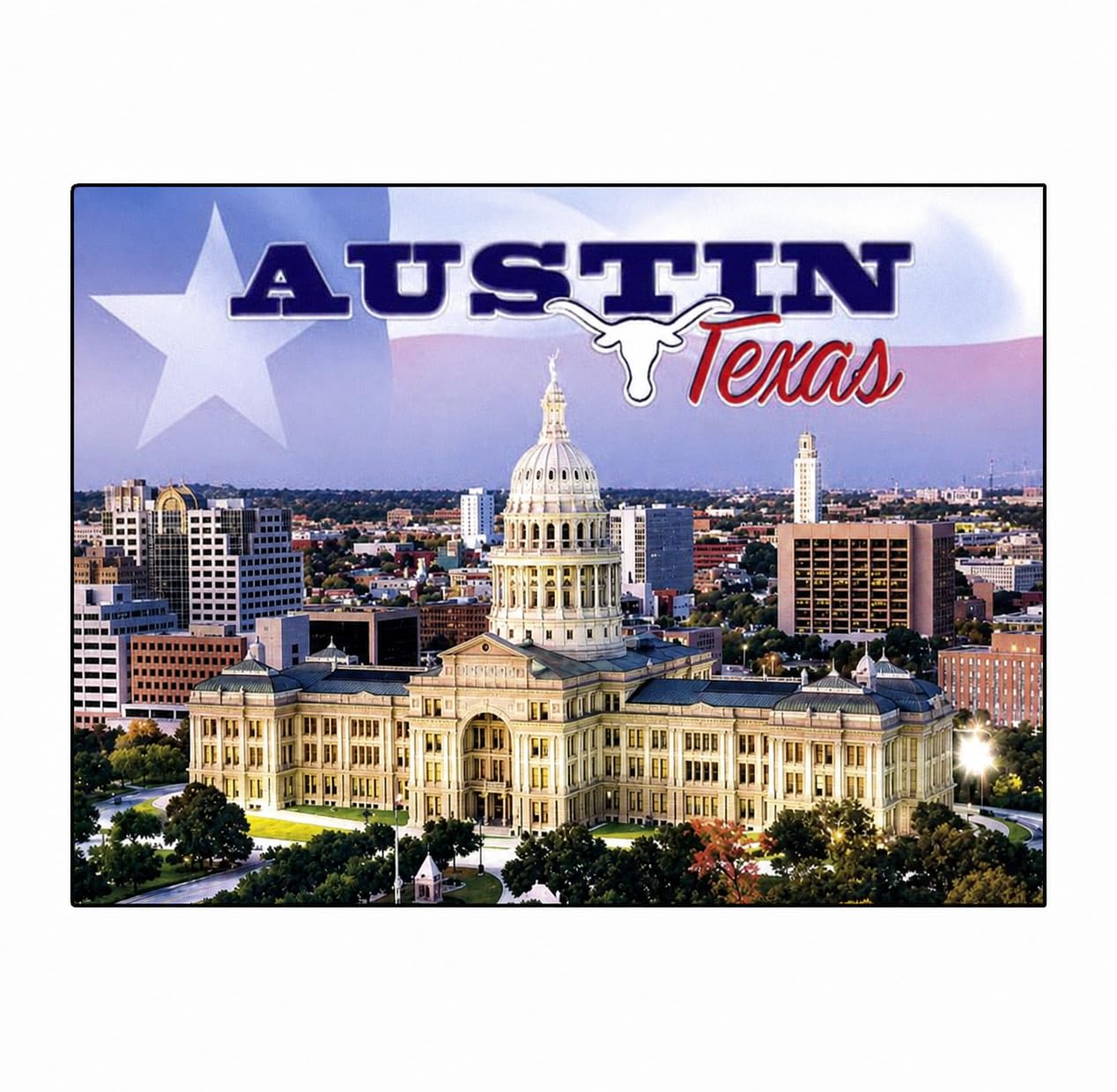 Imán de recuerdo de Austin Texas para decorar taquillas y frigoríficos