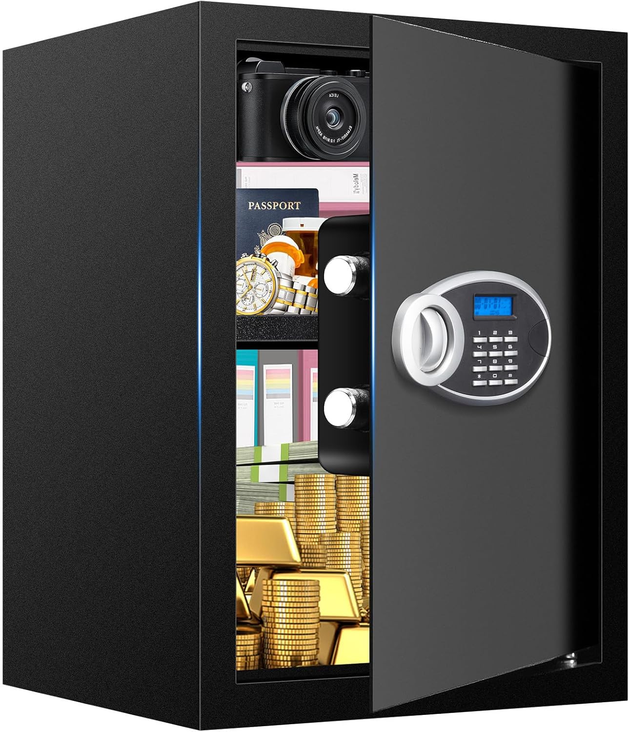 3.0 Cubic Feet Home Safe Fireproof Waterproof, Digital Home Security Safe Box with Programmable Keypad and Spare Keys, Document Safe for Money Firearms Medicine Valuables 3.0 CUFT