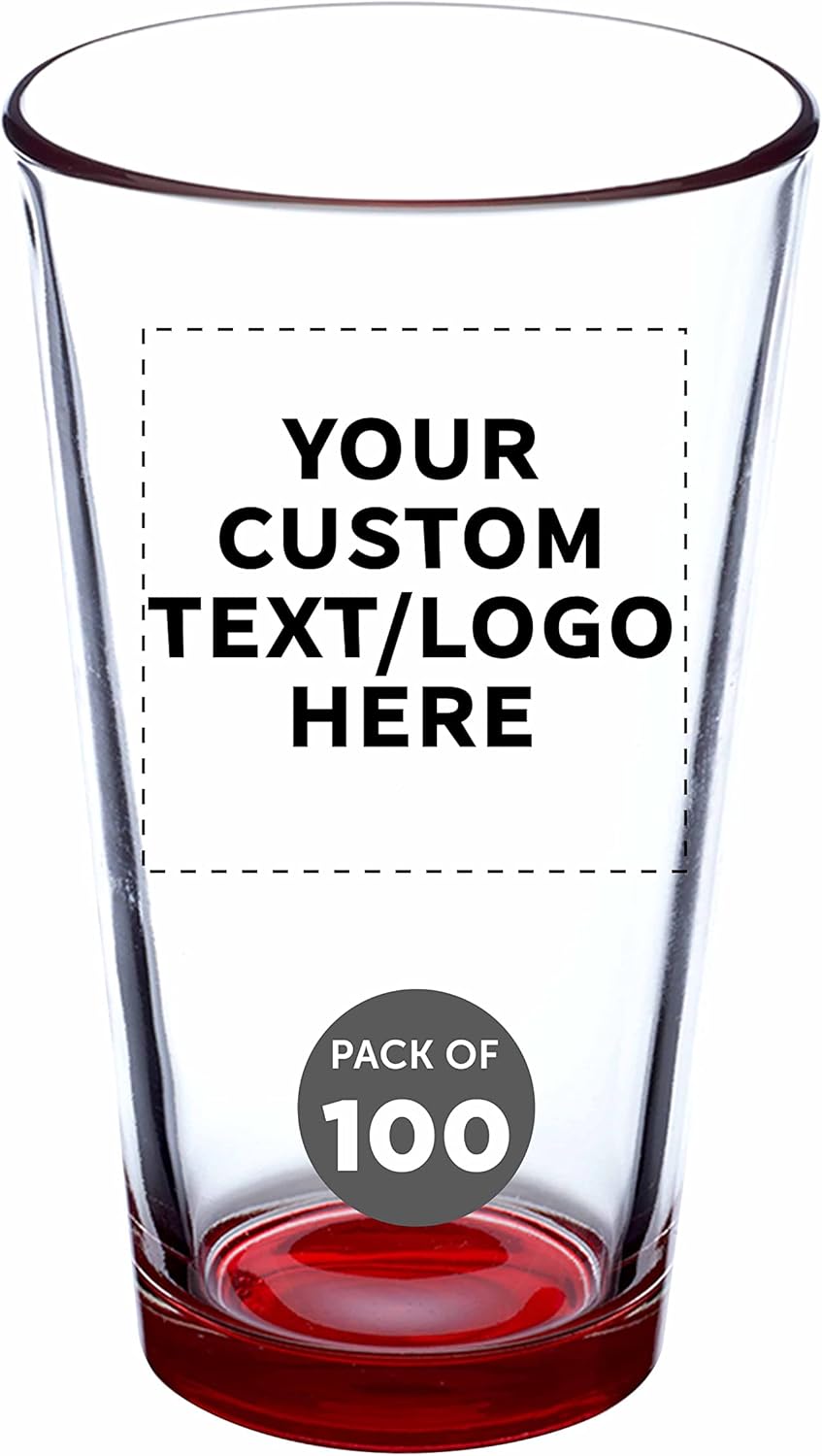 DISCOUNT PROMOS Custom Beer Pint Glasses 16 oz. Set of 100