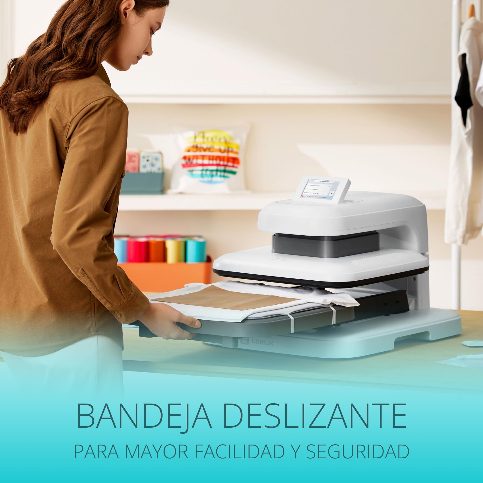 LOKLiK ImPress Auto 2 Smart - Transferencia automática para personalizar camisetas, sudaderas, mantas, toallas, bolsas de mano, sacos y otros textiles - Prensa térmica para vinilo (Rosa)