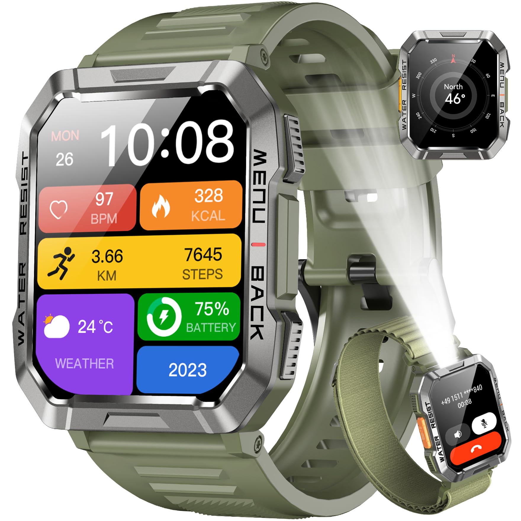 Blackview Smartwatch Herren, Fitnessuhr mit Telefonfunktion, Anrufe tätigen/empfangen, Kompass, IP68 Wasserdicht, Sportuhr mit 100+ Sportmodi, Puls-Schlaf-Monitor, Schrittzähler, Uhr für Android iOS