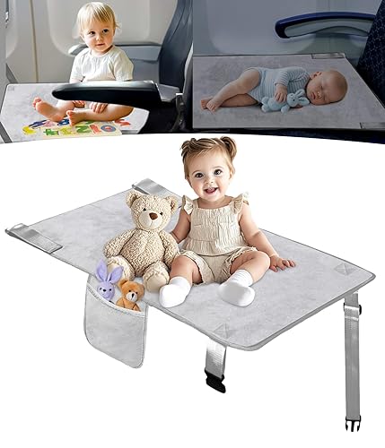 Cama de avión para niños, cama de viaje para niños, extensor de asiento de avión para niños, cubierta de bandeja de avión con soporte integrado,