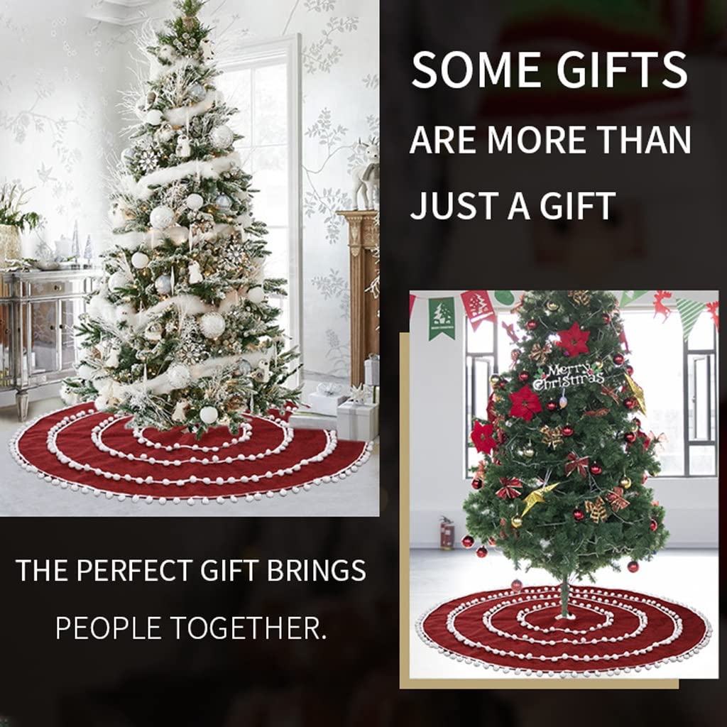 Weihnachtsbaum Rock Weihnachtsbaumrock 48 Zoll rote Leinen Weihnachtsbaum Röcke Baummatte mit Pom for Weihnachtsdekorationen Tannenbaum Decke Weihnachtsdeko