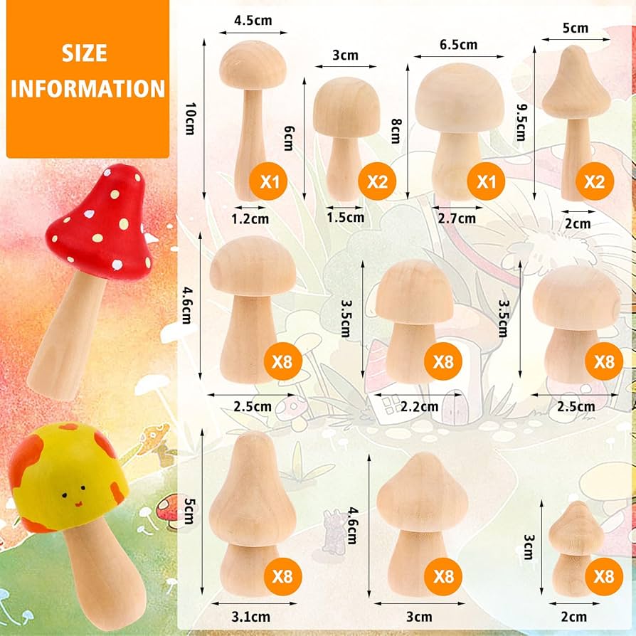 Amazon.co.jp: 54点 木製マッシュルームセット 10種類のサイズと