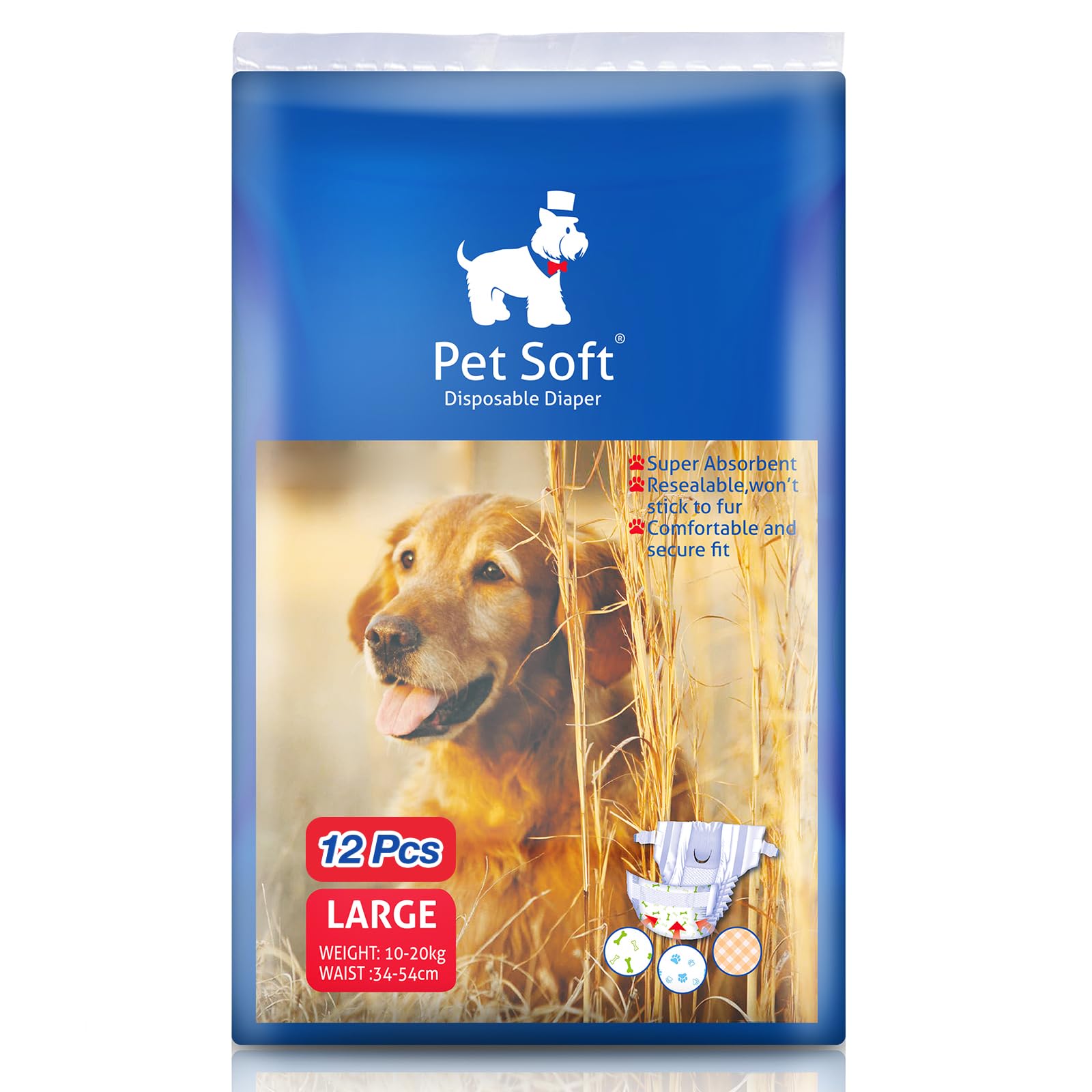 Pet Soft Dog Diapers Female - Disposable Puppy Diapers, Cat Diaper 12pcs Large