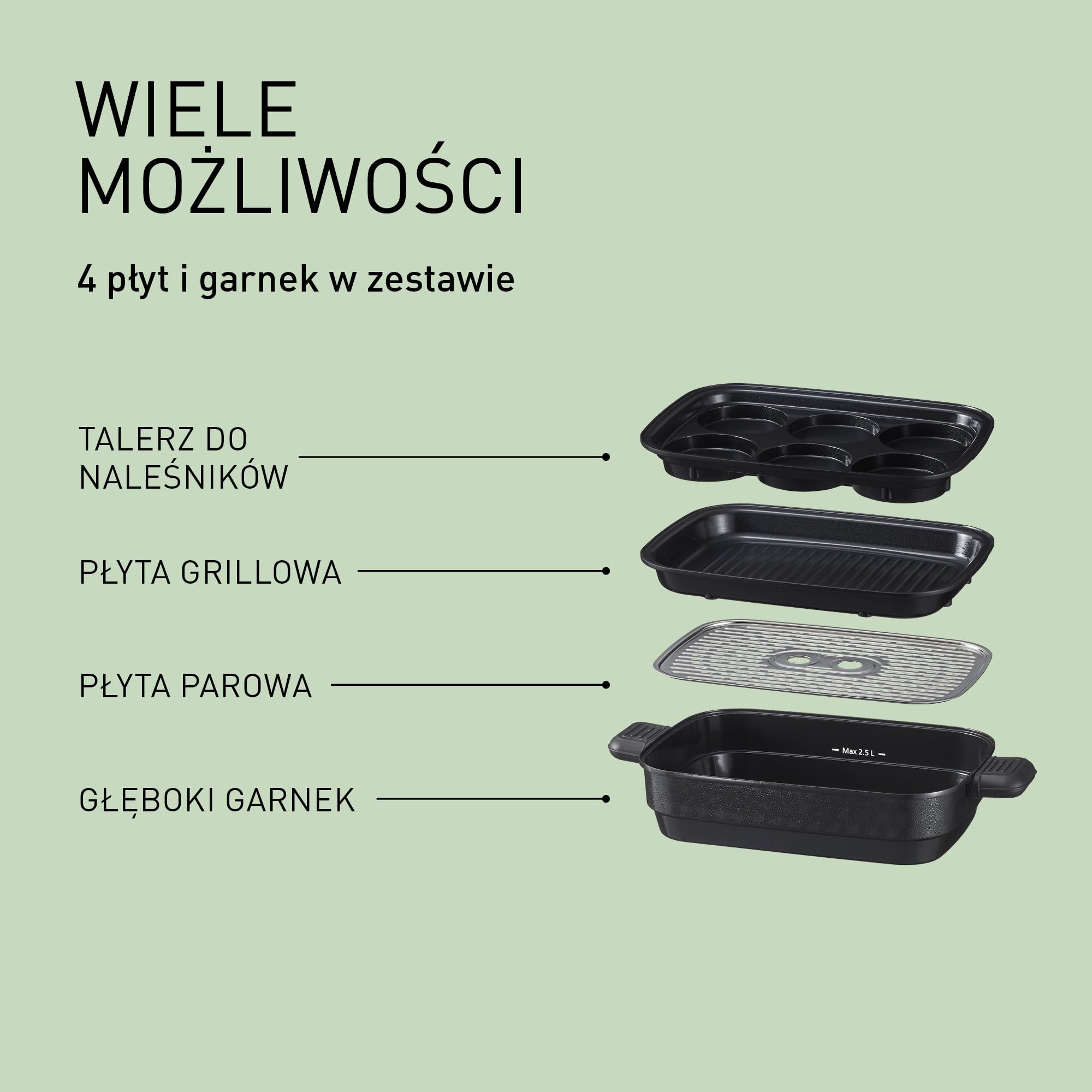 Panasonic NF-GM400KXE Garnek Elektryczny Multicooker 4 w 1, 1400 W, 40-250°C, 9 trybów automatycznych, 4 płyt,system odprowadzania dymu,tace nadające się do mycia w zmywarce, przewód 2.5 m, czarny