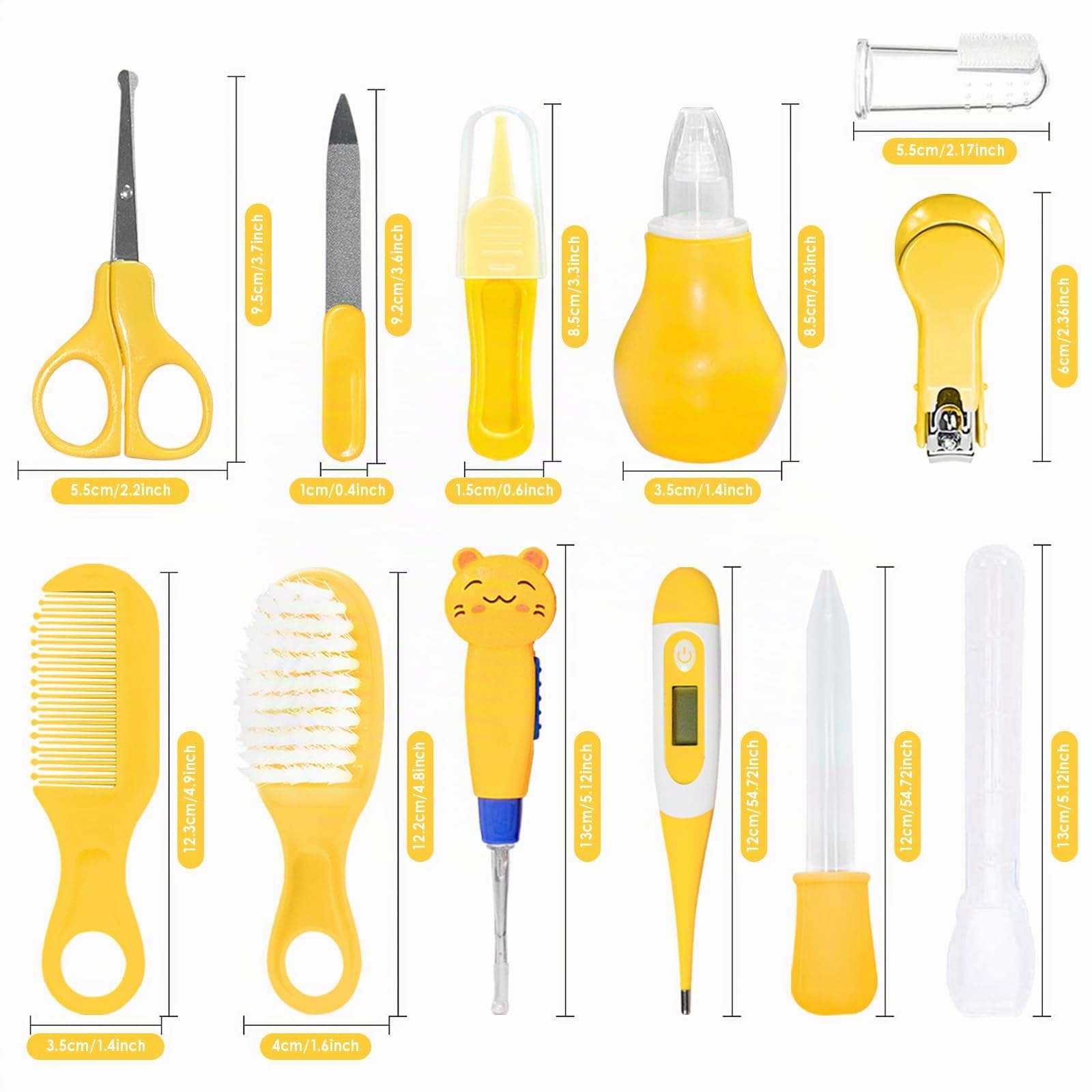 Trousse de Soin Bébé, HyAdierTech 13 Bébé Naissance Set, Kit de Soin Bébé, soins bébé Infirmière nouveau-né Bébé Clou Cheveux Soins de santé Des gamins Thermomètre Toilettage Brosse Trousse (Yellow)