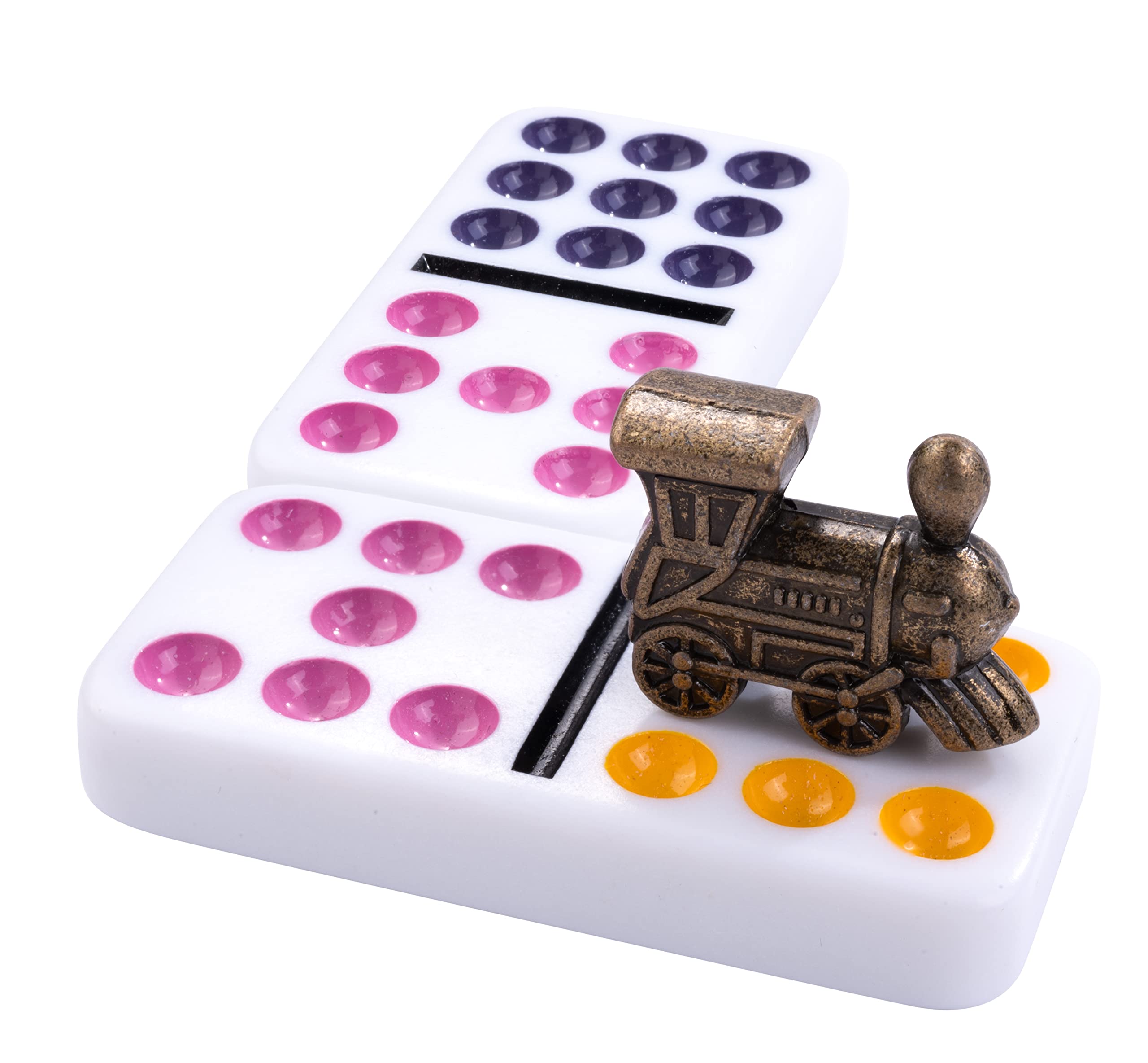 Engelhart – 250120 – Zestaw Mexican Train D12 Deluxe – 91 kamieni – drewniana skrzynka – notes – stacja – 8 pociągów – 2–8 os.