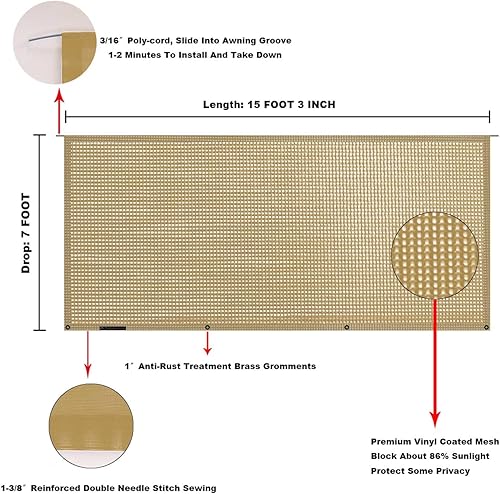 Miniatura 210 de Tentproinc Pantalla parasol para toldo, 8 pies x 13 pies 3 pulgadas (apta para toldo de 14 pies), protector solar de malla para autocaravana, cámper