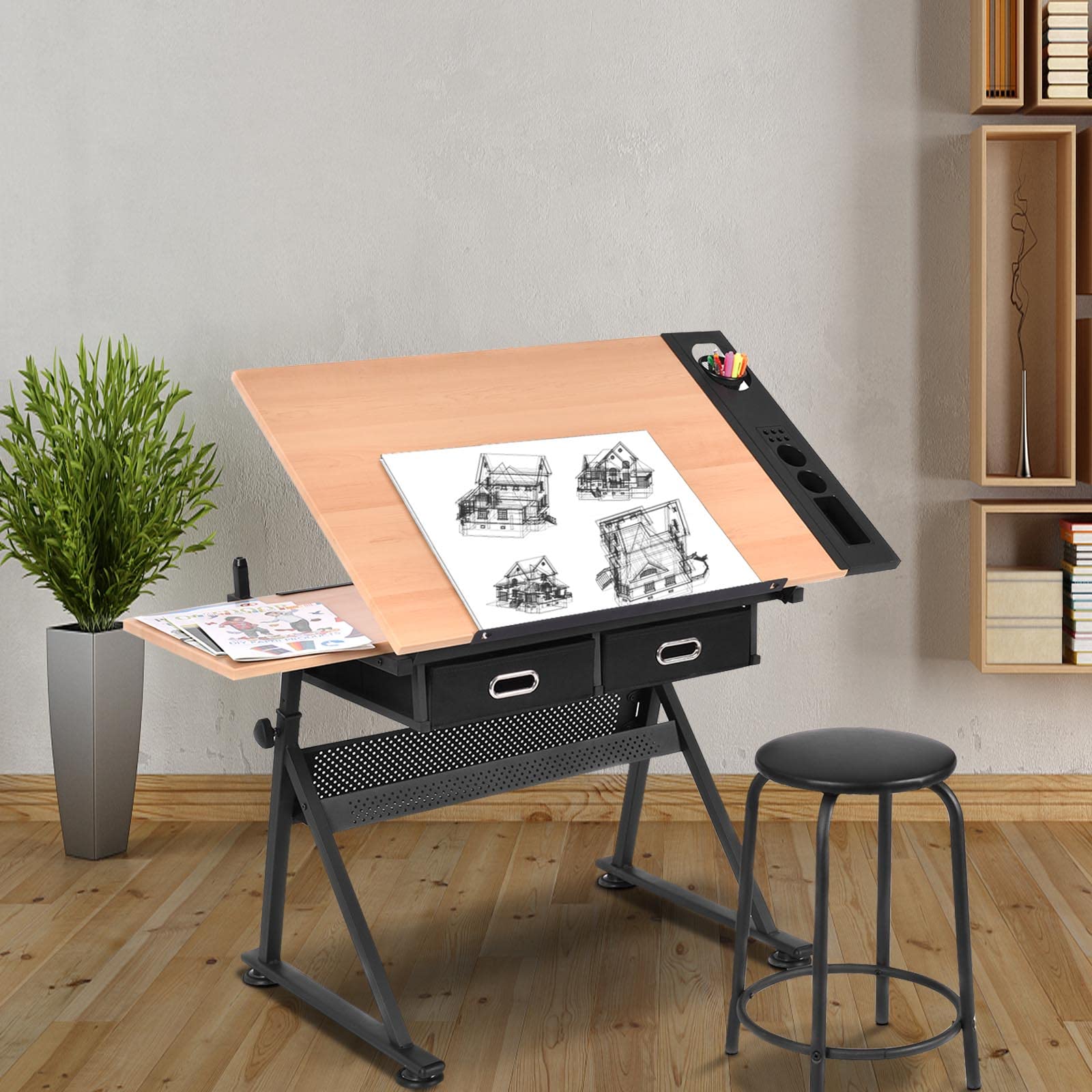 Tavolo Da Disegno Con Piano Inclinabile E Altezza Regolabile - Per Artisti, Studio E Creatività