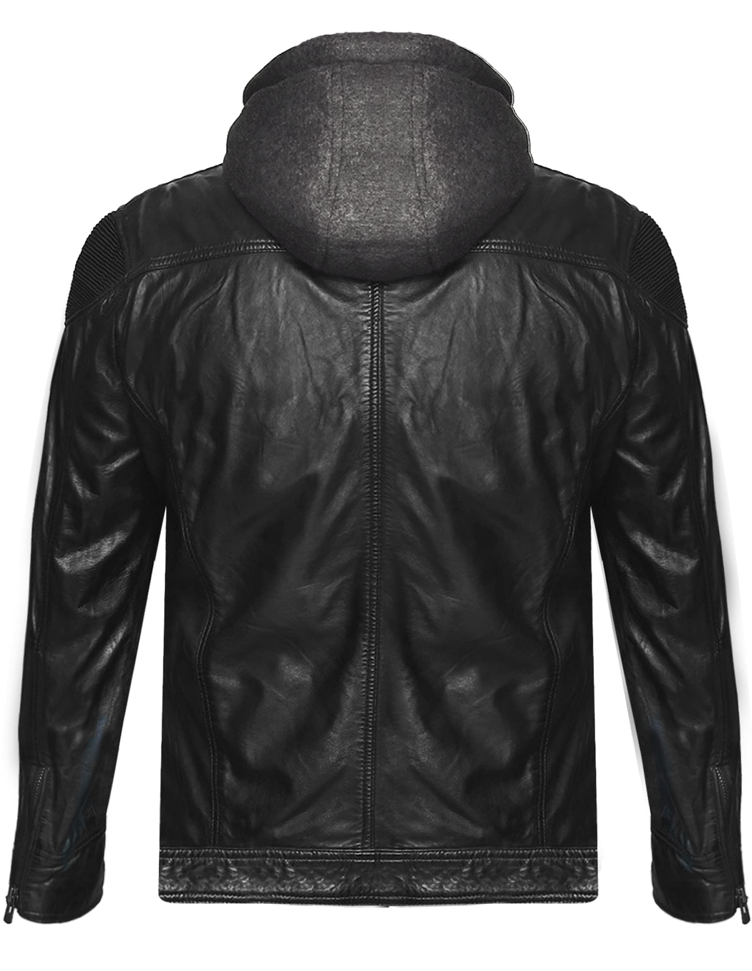 Herren Lederjacke Felix Bikerjacke Echtleder Jacke Vintage aus feinstem Lammnappa Leder mit Abnehmbarer Kapzue-Hoodie