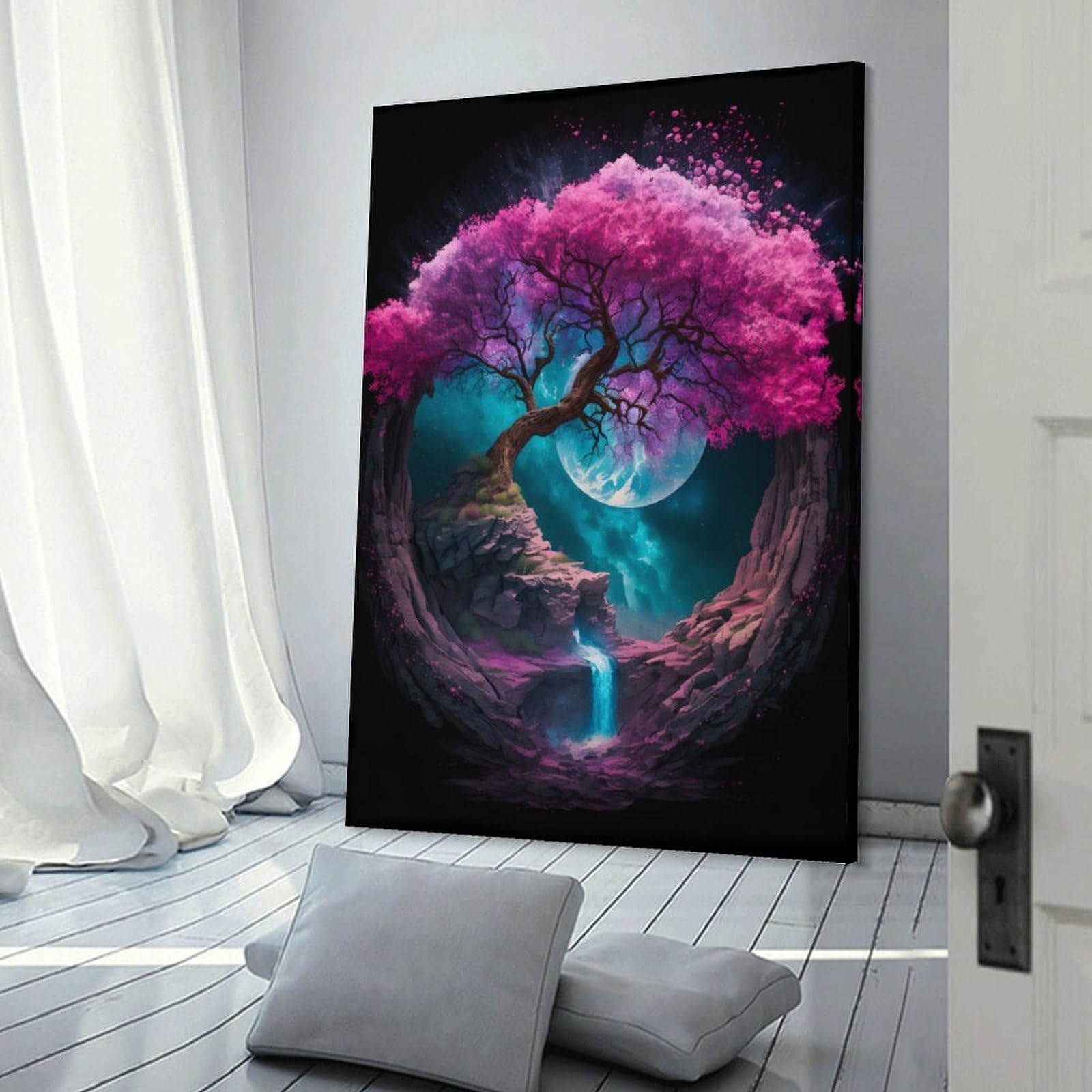 Junmoney Home Decor Wall Art Magic Tree Full Moon, 24x36inch(60x90cm), for New Homes, Bedrooms Or Workspaces, Home Decor Gift with Stylish Appeal
