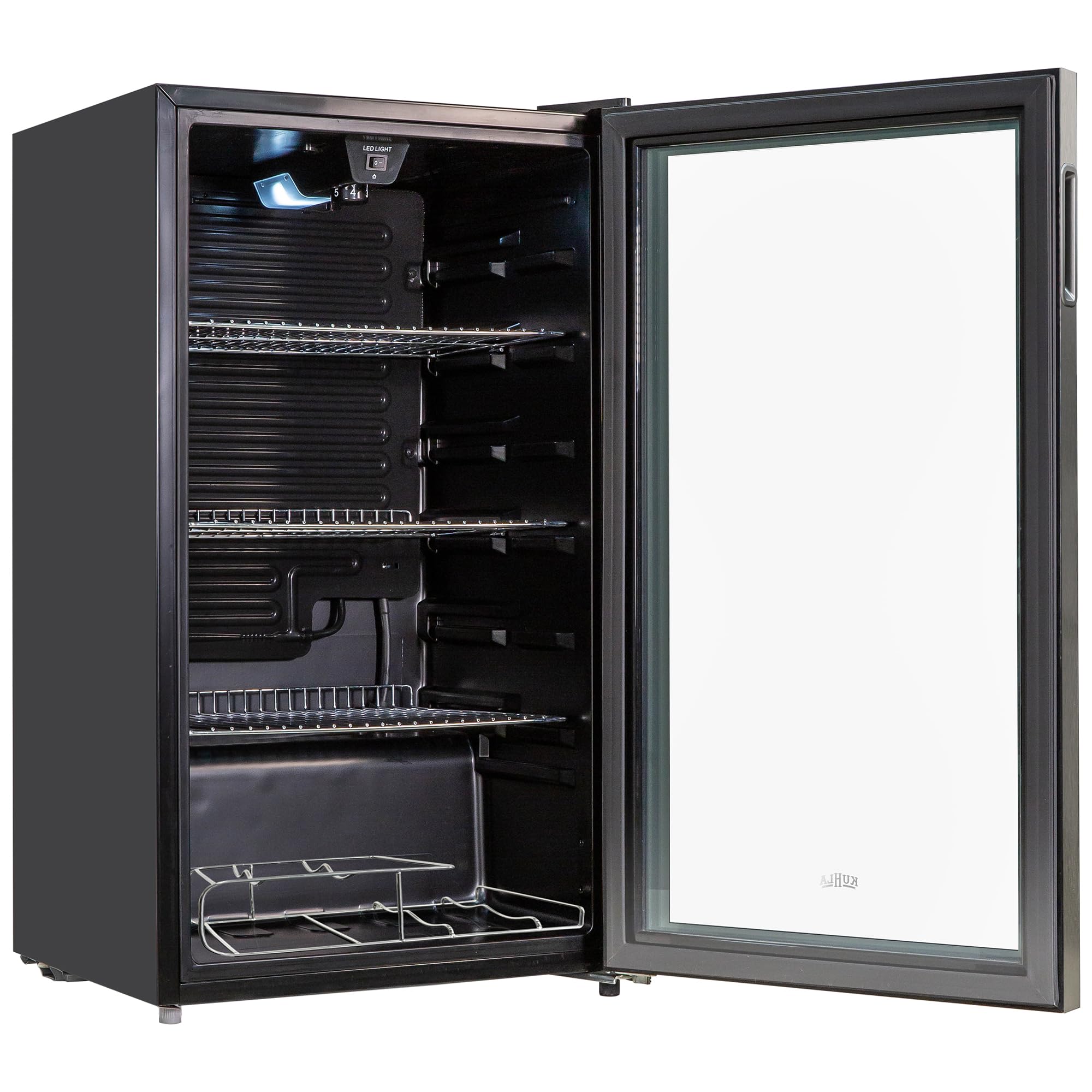 Kuhla Mini Fridge 93 Litre Undercounter Freestanding Beverage/Drinks Wine Fridge for Beer Stainless Steel, LED Light, Drinks & Snacks Glass Door, 3 Adjustable Shelves, Energy Efficient, K48BC101SS — view 9