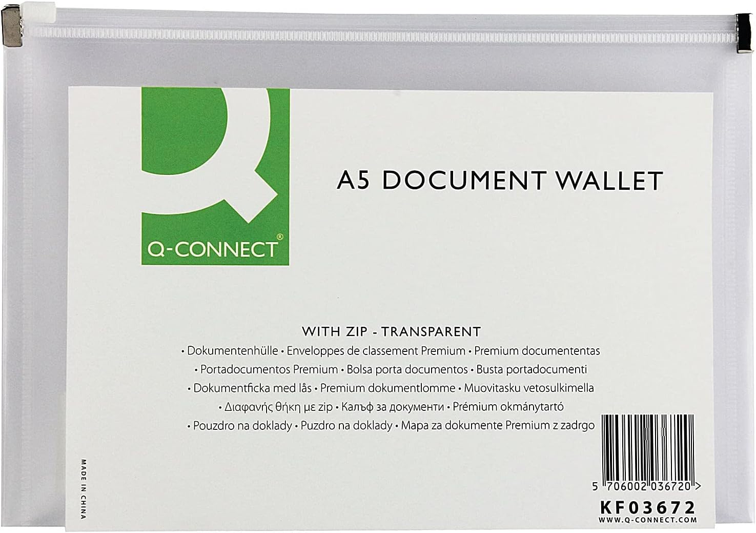 Q-Connect Clear A5 Document Zip Wallet - Pack of 10