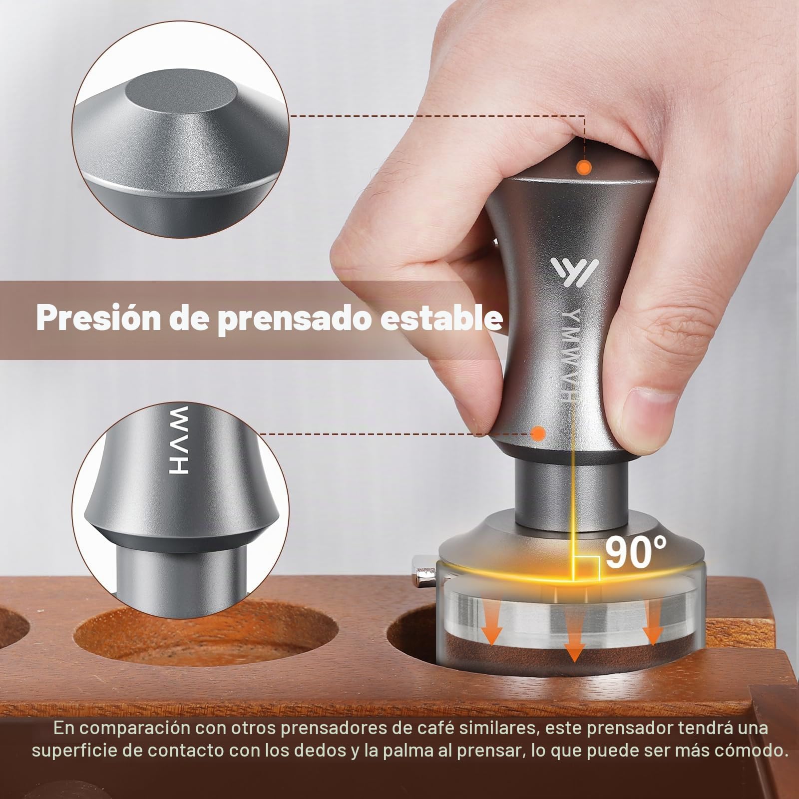 Prensador de café de 51 mm, con base ondulada de acero inoxidable, 2 prensadores constantes con resorte, 30 libras, 51 mm, compatible con cafetera DeLonghi