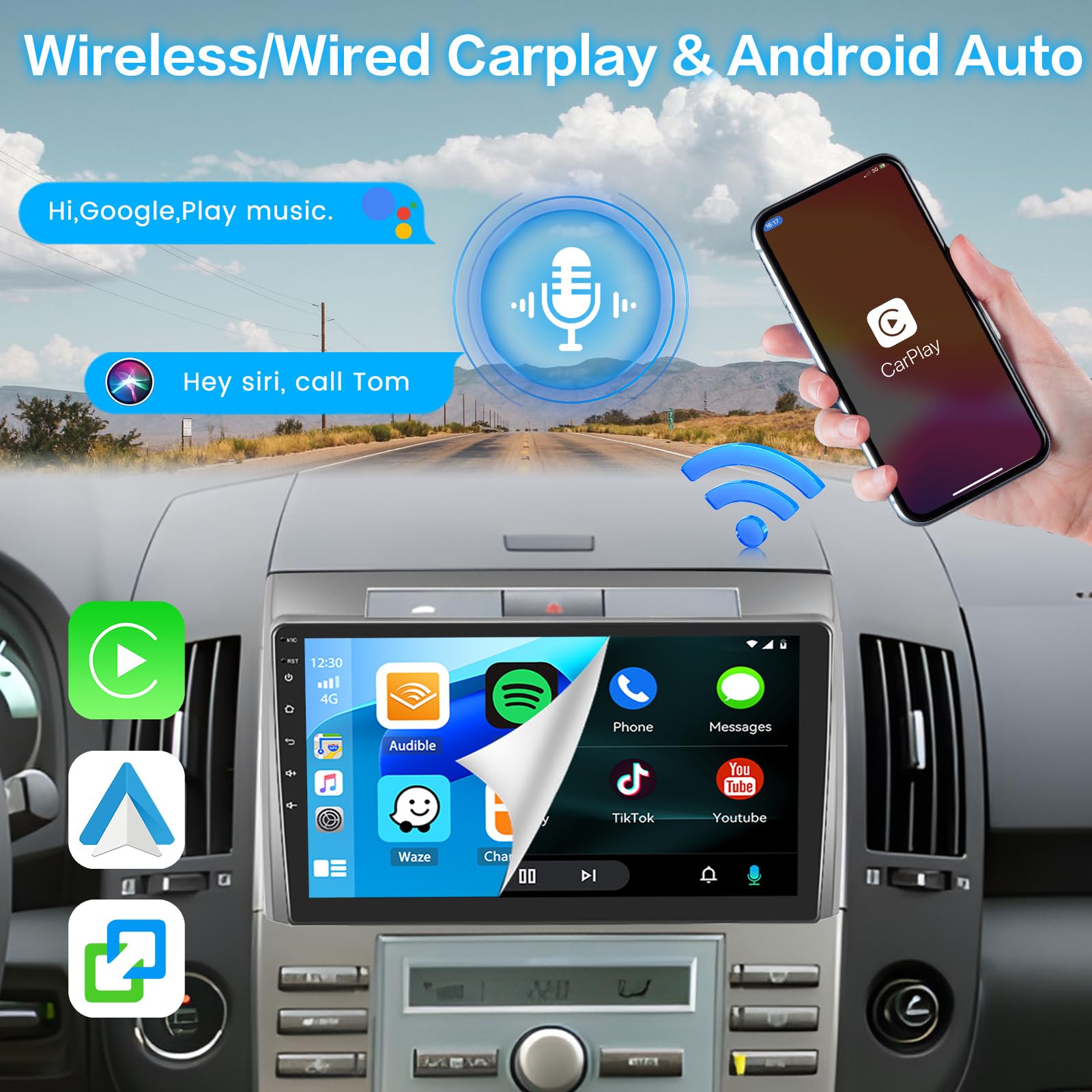 [2+64GB] Inefala Android 15 Radio Coche para Toyota Corolla Verso AR10 2004-2009 con Wireless Carplay Android Auto, 9" Pantalla Autoradio con WiFi Bluetooth GPS FM/RDS SWC Cámara de Marcha Atrás Mic