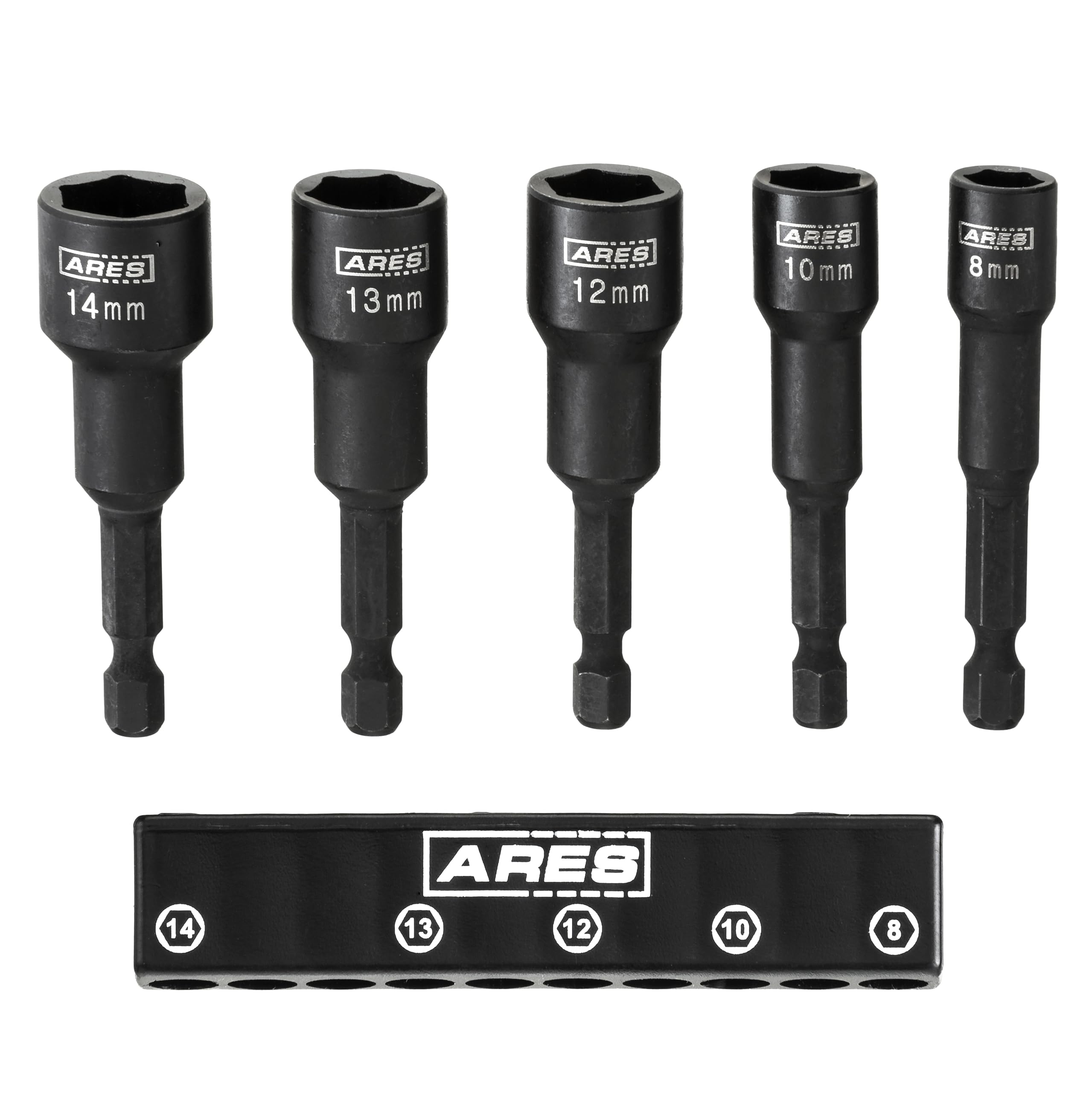 ARES 70029 - Metric Impact Magnetic Nut Driver Set - 2 1/2-Inch Impact Grade Nut Setter with Industrial Strength Magnet
