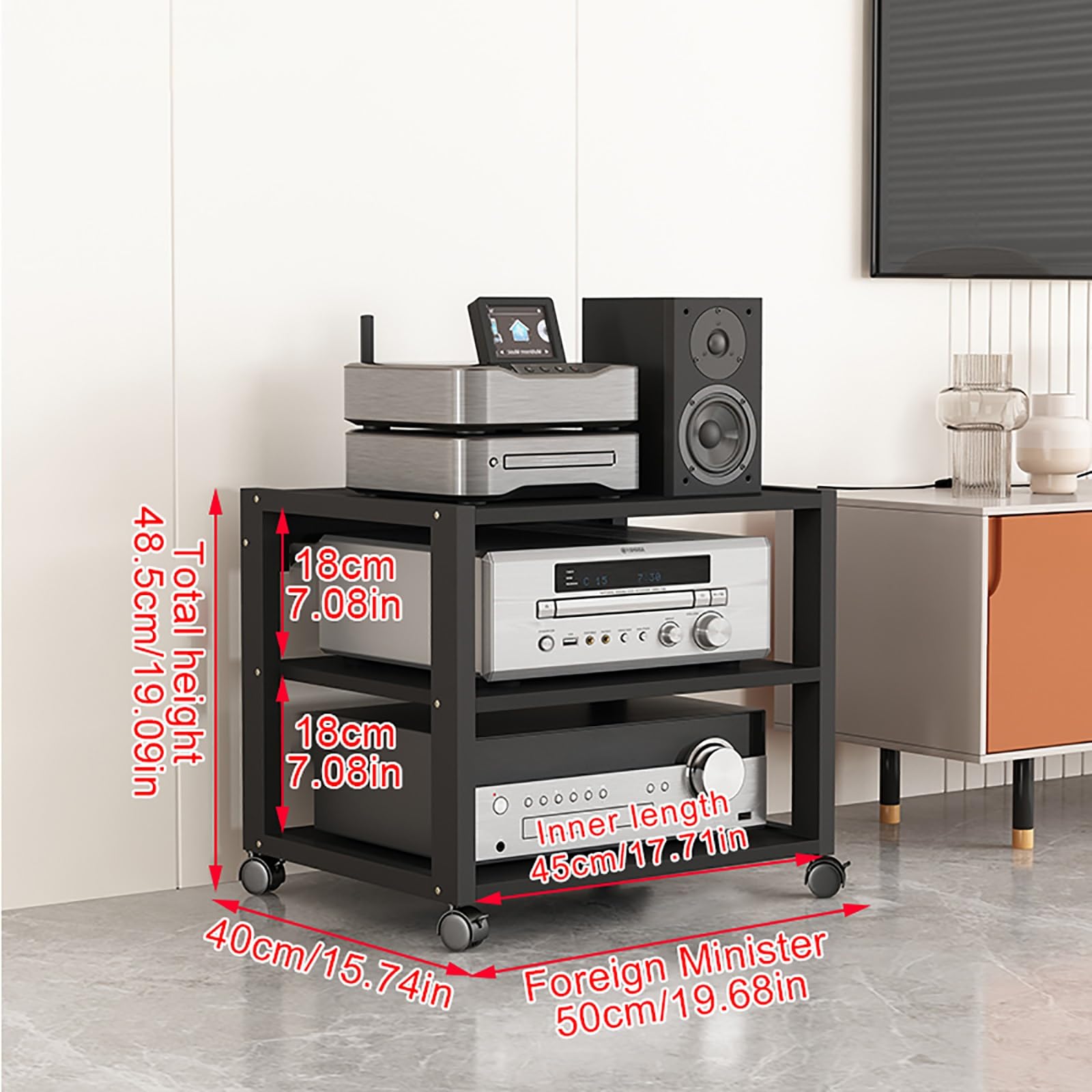 Mid-Century Moderner Media-Ständer, Eckregal für Spielkonsolen, DVD- und AV-Geräte, stilvoller Turm für Wohnzimmer und Gaming, 50 x 40 x 48,5 cm
