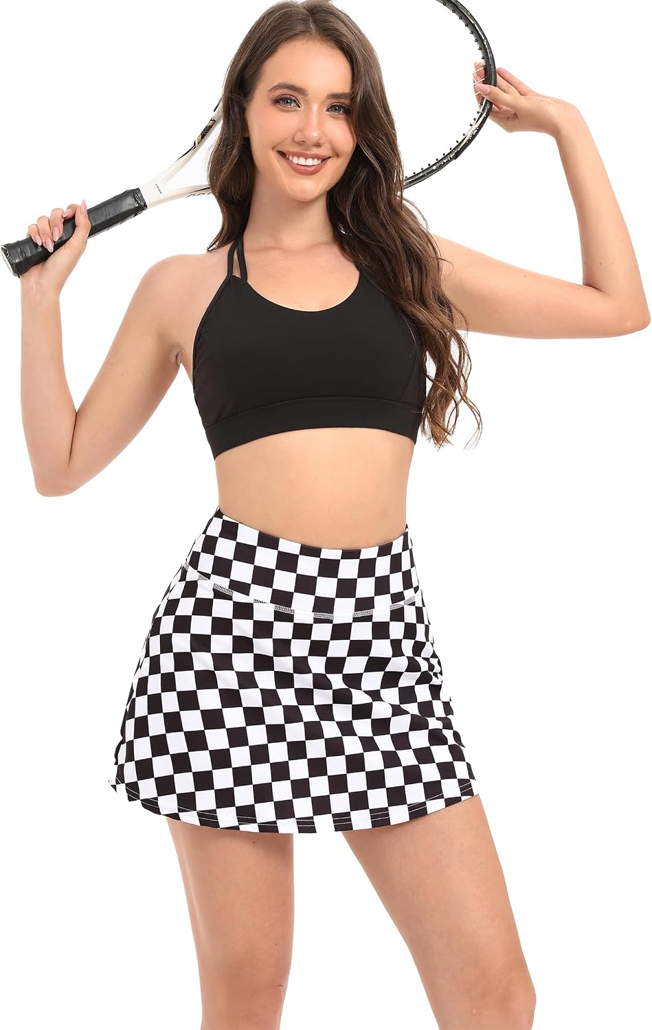 AHLW Women's Tennis Skirts High Waisted Athletic Golf Skorts with Pockets Workout Running Mini Skirts with Shorts Underneath