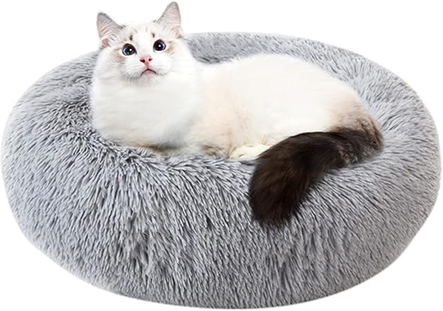 KENIY Plush Donut Pet Bed,Dog Bed Warm Kennel Puppy Sofa,with Soft Cushion Round Cave Bed Pet Cat Bed for Cats and Small Dogs,Anti-Slip Bottom,Machine Washable.(M-19.7"*19.7"/Grey)