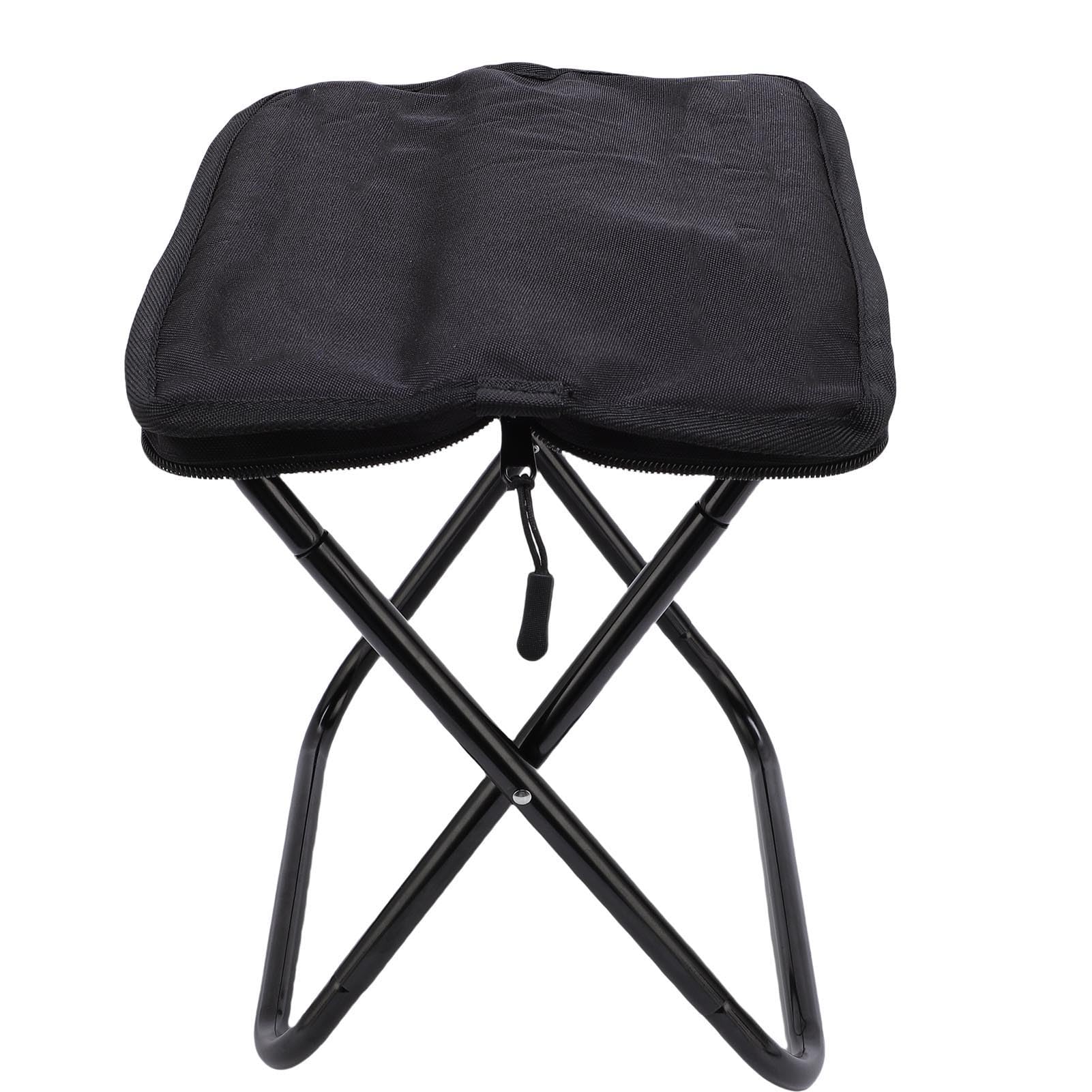 Camping Tabouret Léger en Aluminium Cadre Pliant Tabouret De Stockage Intégré Voyage Randonnée Pêche Plage Noir