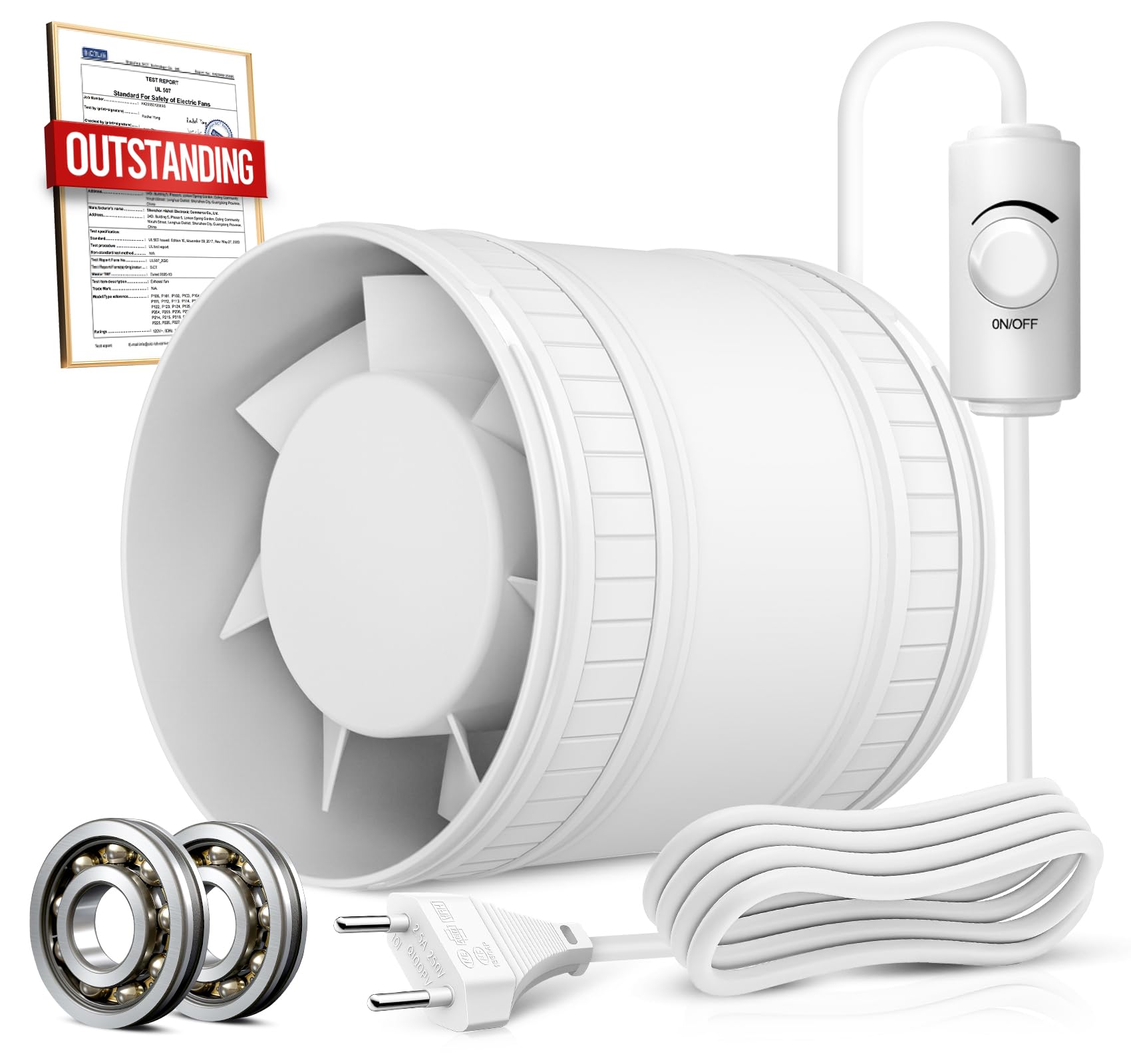 Ventilador Extractor de Aire en Línea 100 mm a Velocidad Ajustable con Protección Contra el Sobrecalentamiento, Ventilador de Conducto Compacto Silencioso Potente, Extractor de baño WC Tienda