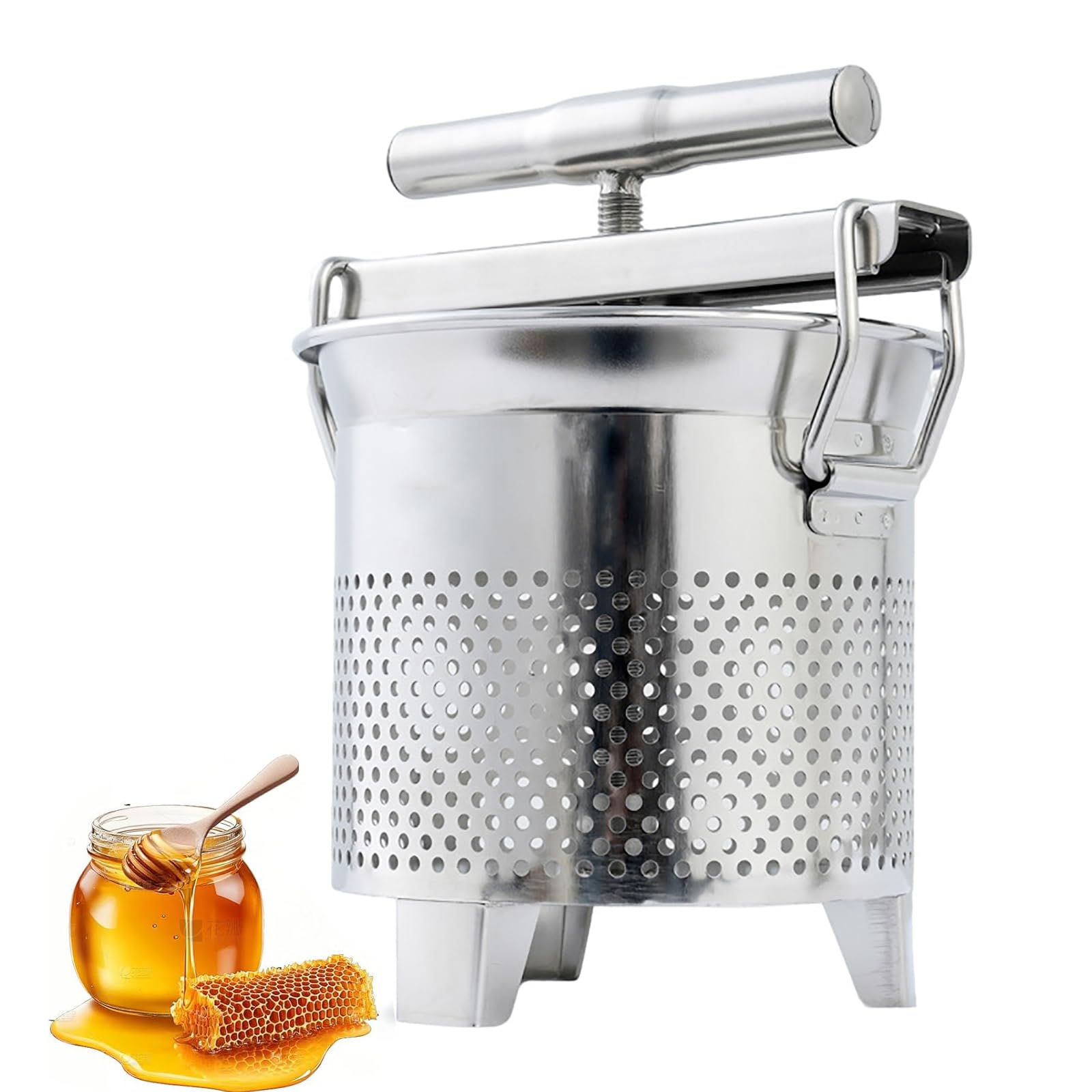 Lysdianpu 1.8l Manual Honey Press Extractor, Stainless Steel Beeswax Wax Press Machine, Large Tapered Entrance And Leak-proof Construction, Fully Washable For Honey, Fruit Wine, Yogurt, Veggies