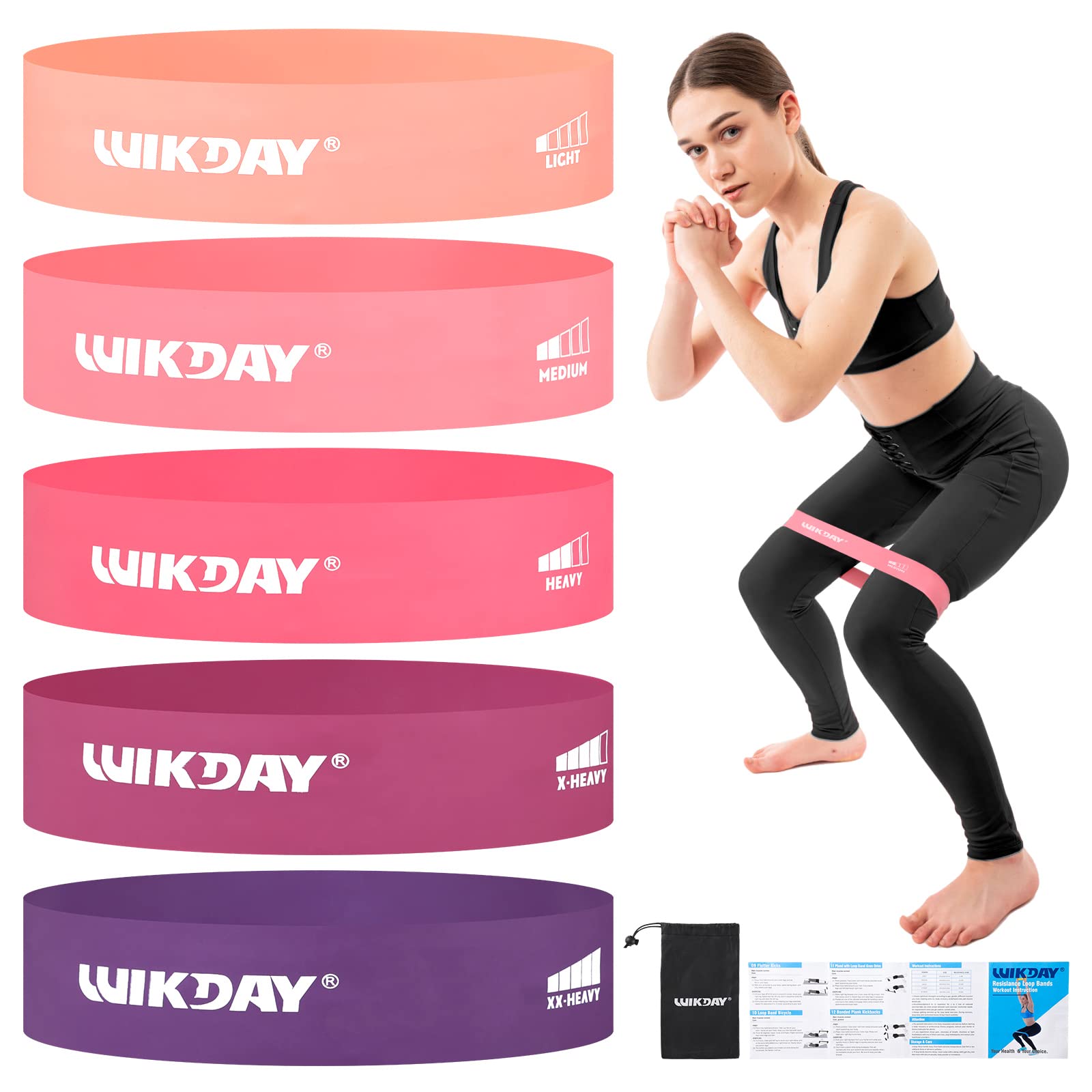 WIKDAY Resistance Bands for Working Out Exercise Loop Bands Workout Bands Set for Men Women Body Stretching, Crossfit Training, Home Workout, Physical Therapy, Booty Legs, Set of 5