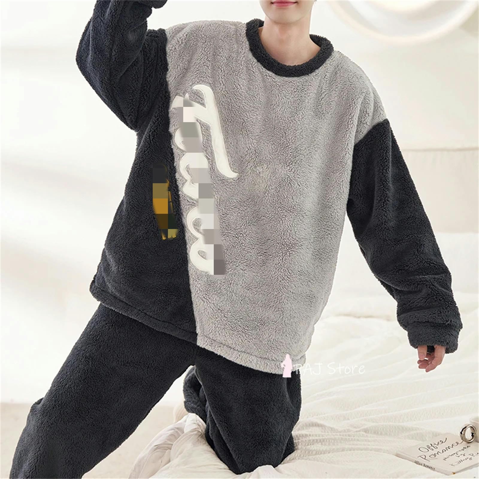 MdybF Męska zimowa piżama zimowa flanelowa męska piżama zimowa ciepła bielizna nocna duży rozmiar 5XL pulower piżama gruba bielizna nocna, 2902 m, 3XL