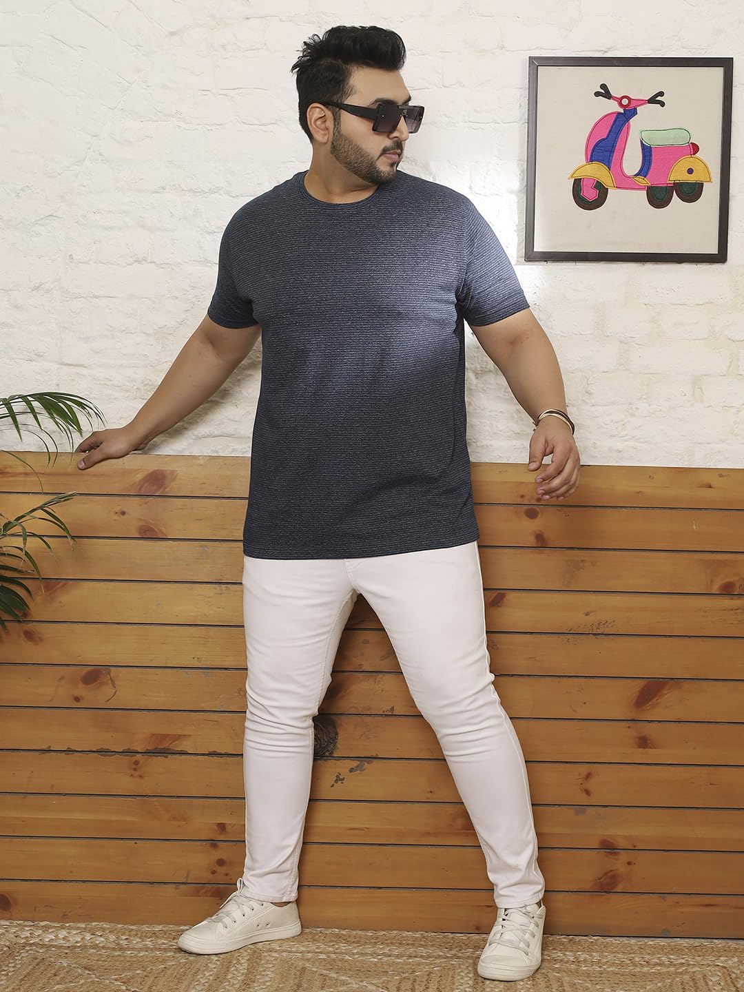 Bigbanana Męska koszulka z okrągłym dekoltem w paski plus size