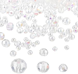 PATIKIL Rondelle Crystal Beads, 600Pcs 4-8mm Faceted Glass Loose Beads Briolette Shape Beads for Jewelry Making Bracelets Necklaces Earrings DIY Craft Projects, White Plating AB