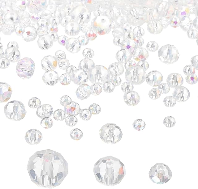 PATIKIL Rondelle Perles de cristal, 600Pcs 4-8mm Perles de forme Briolette en verre à facettes pour la fabrication de bijoux Bracelets Colliers Boucles d'oreilles DIY Projets d'artisanat, Blanc AB