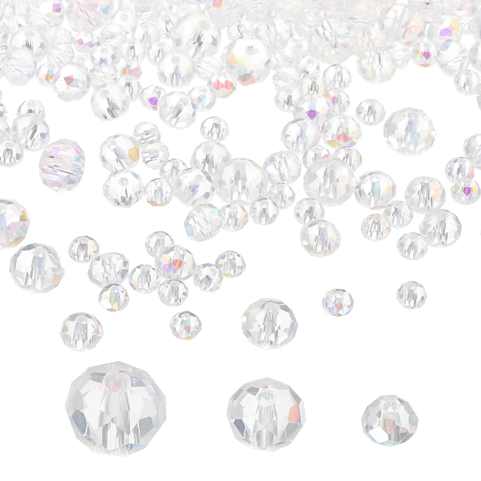 PATIKIL Rondelle Crystal Beads, 600Pcs 4-8mm Faceted Glass Loose Briolette Shape Beads for Jewelry Making Bracelets Necklaces Earrings DIY Craft Projects, White Plating AB