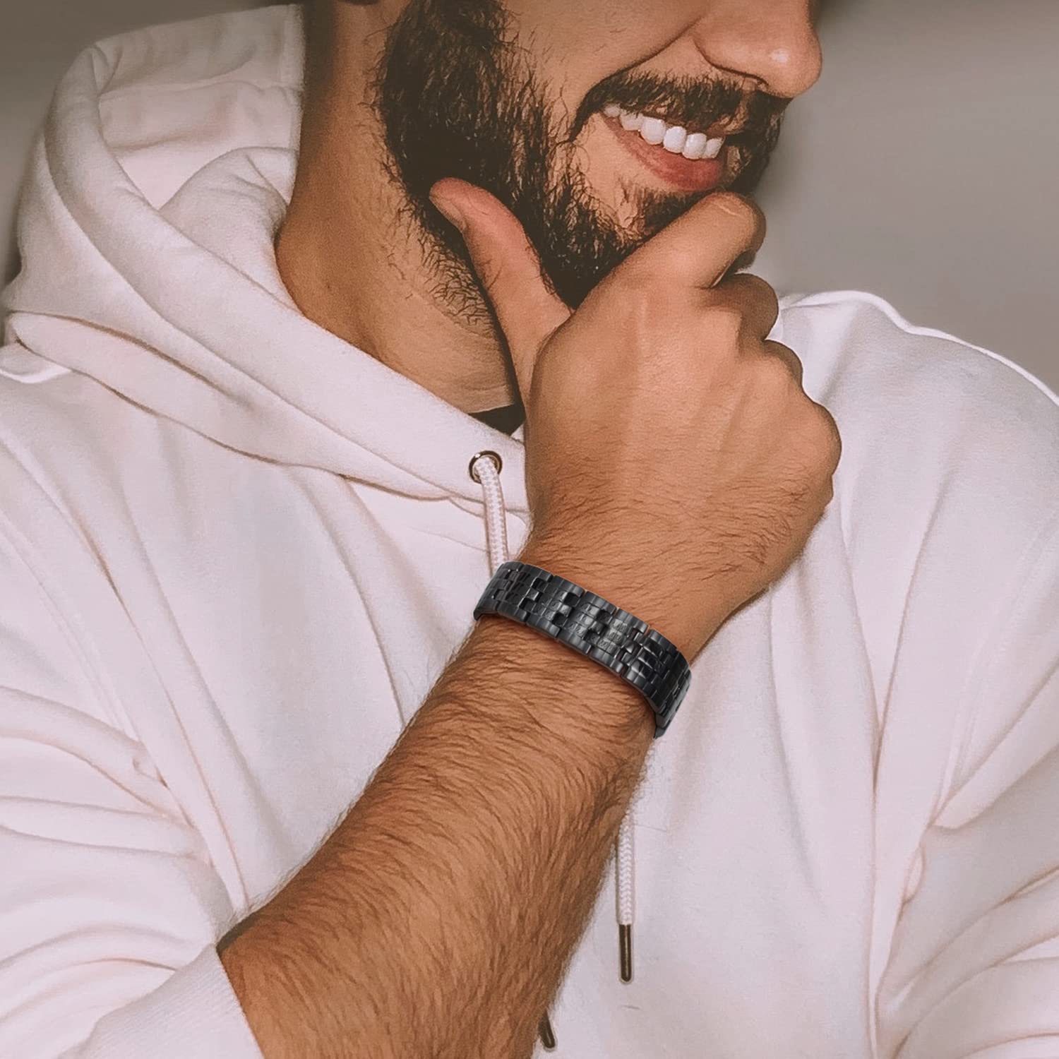 RainSo Pulsera magnética de terapia magnética ultra duradera, alivio del dolor y túnel carpiano para hombres, incluye herramienta de desmontaje (negro)