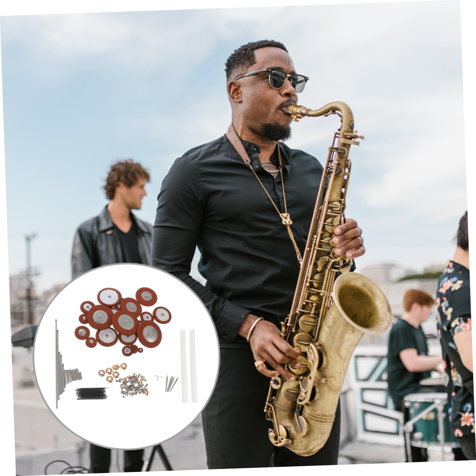 HEMOTON Kit di Riparazione Sassofono Contralto Viti e Cuscinetti in Pelle e Metallo Completo Molle Accessori per Riparazione Strumenti Set Strumenti per Manutenzione Sax Colore Casuale