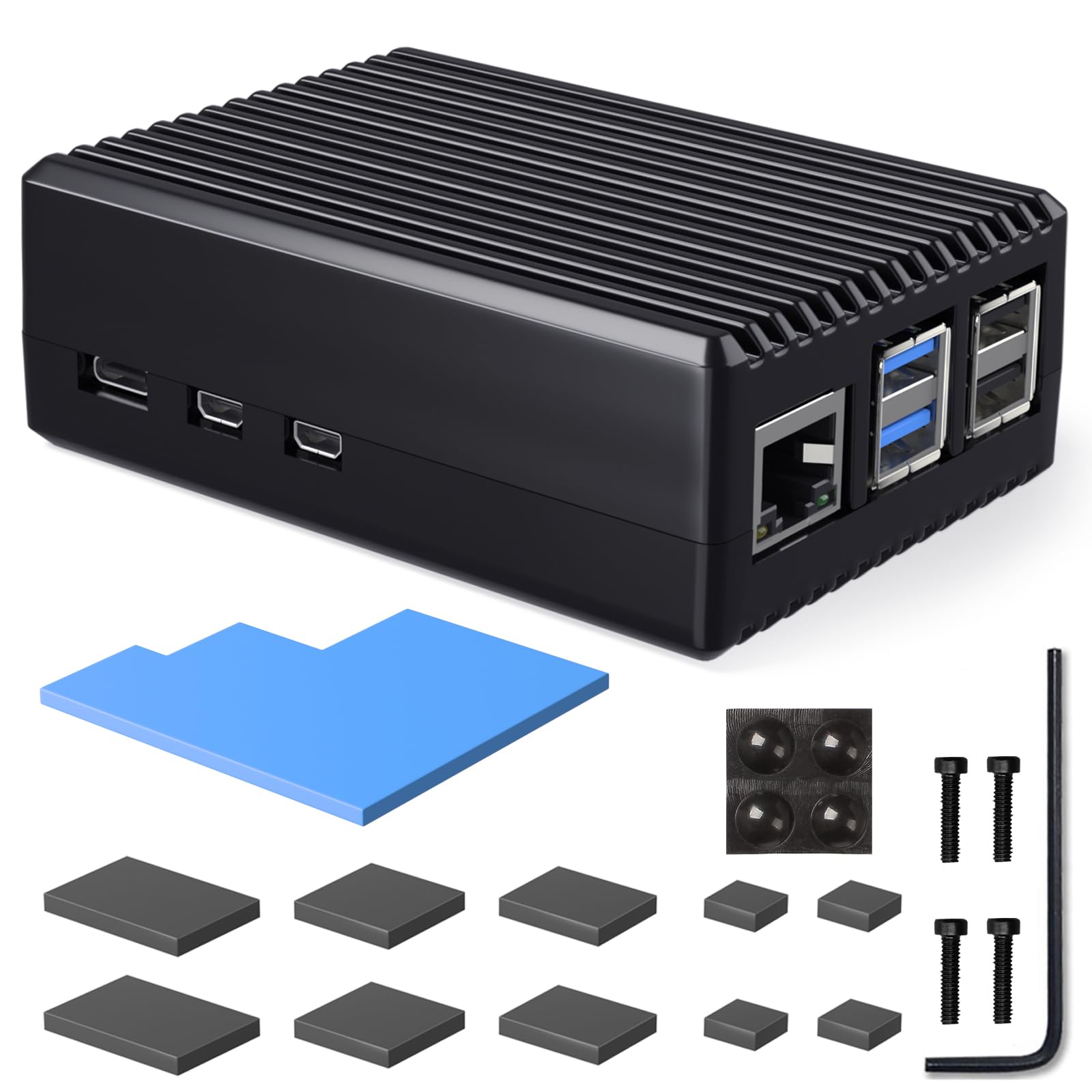 Miuzei Metal Gehäuse für Raspberry Pi 5 4GB 8gb:Rasberry Pi 5 Aluminium Passiv Cooling mit Kühlkörper Schwarz Box Gestreift Protection Gehaeuse, Quiet Case für Raspberry Pi 5 Board