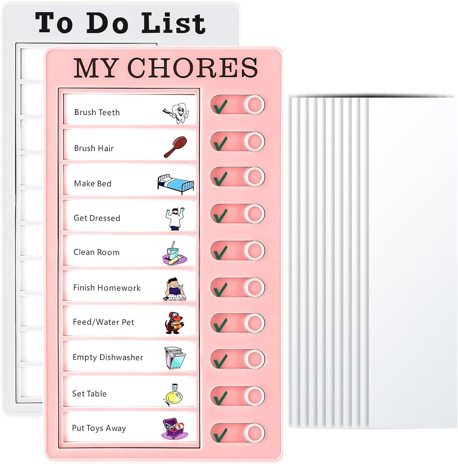 – 2 Pieces Chore Chart for Kids Adults RV Checklist Board Detachable Message Board to Do List Plastic Memo Boards with 2 Marker and 10 Cardstock for My Chores Home Planning Reminder (Pink, White)