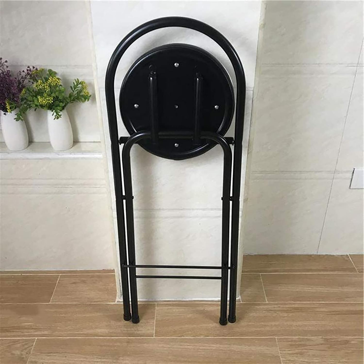 Folding Barstools,Counter Height Bar Stool Folding Chair with Back Round Metal Frame Upholstered Bar Stool for Kitchen Recreation Room Or Game Room-Black and White 70cm(27.6")