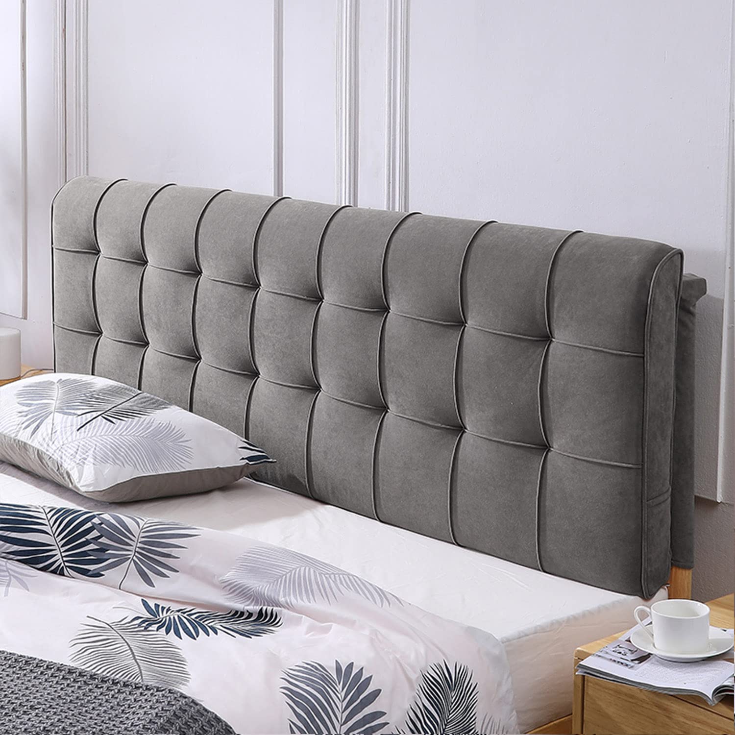 ZZYK Upholstered Headboard Cushion,Solid Color Bed Backboard Wall Pillow Velvet Headboard Backrest Support Cushion Oversized Removable Headboard Slipcover,Gray2,No Headboard 59"