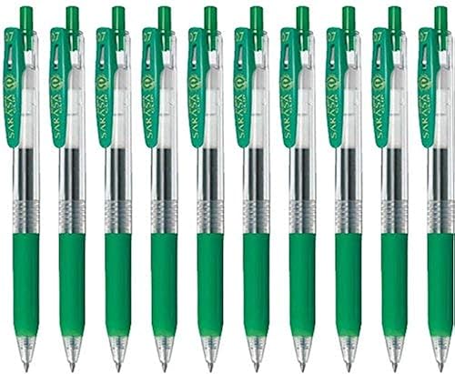 Zebra Sarasa Clip 0.7 Bolígrafo retráctil de tinta de gel, agarre de goma, 0.028 in, tinta verde, juego de 10 unidades