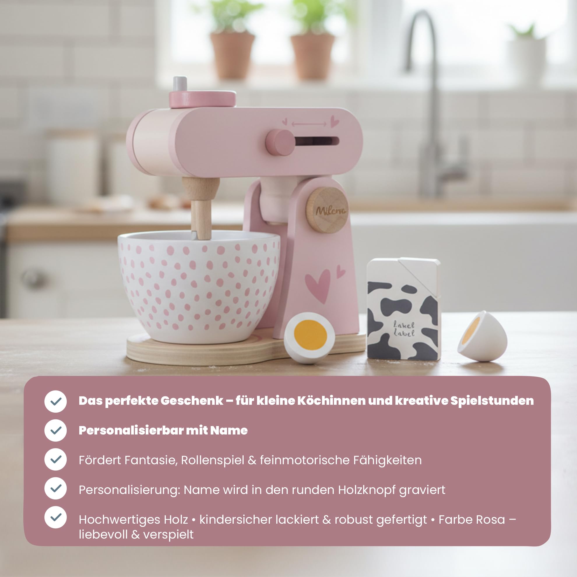 Label Label Robot da cucina giocattolo in legno Rosa per bambini 3 anni personalizzato