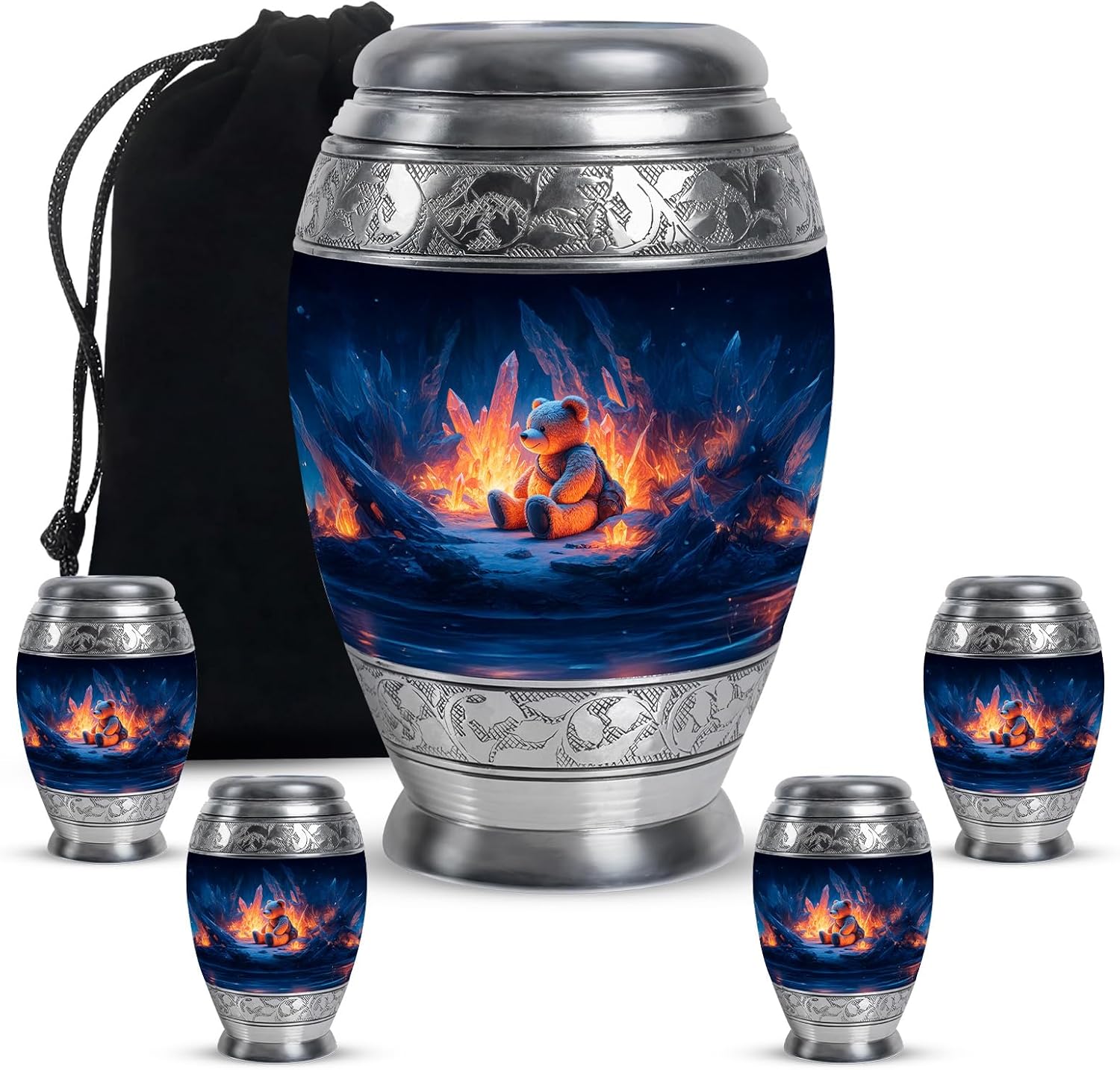 Teddy Bear Small Urns for Human Ashes Keepsake, Cremation Funeral Urn, Mini Urns for Human Ashes Set of 4 Teddy Bears - Large Memorial Gift for Father (10 Inch & 3 Inch) Combo of 5