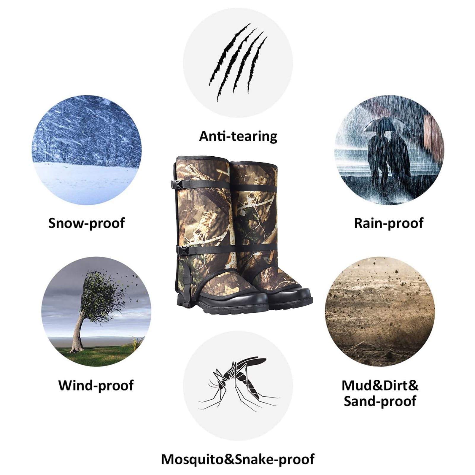 Guêtres de Jambe, guêtres de Raquettes à Neige épaisses à l'épreuve des Serpents, guêtres d'extérieur, adaptées au Camping, à l'alpinisme, au Plein air, à la Chasse et à Tout Mauvais Temps