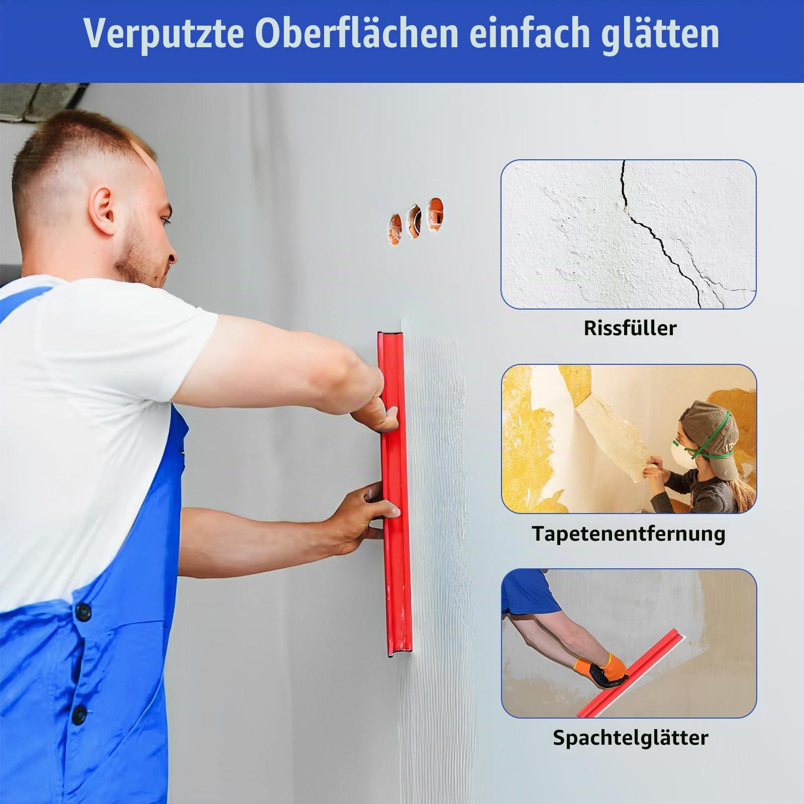 Flächenspachtel Set,Profi Flächenspachtelset Koffer,Multifunktionsspachtel | 9 Arten Spachtel Werkzeug, Spachtel Werkzeug (25cm,40cm,60cm,80cm), Teleskopstange Zum Verputzen von Wänden und Decken